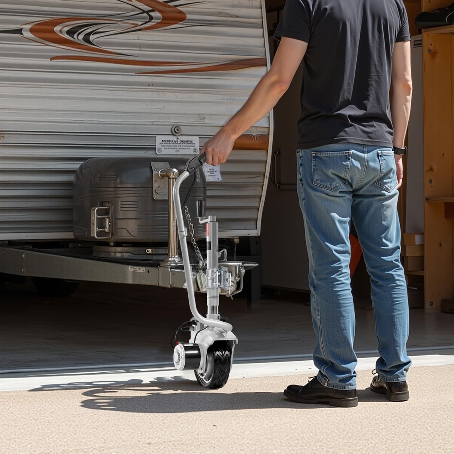 VEVOR Electric Trailer Dolly, 5500 lbs Towing Capacity, 380W 12V Motorized Jockey Wheel with 23 ft/min Moving Speed, 12.2-24.8 in Adjustable Clamp Height & 8 in Rubber Tire, for Moving Caravan Boat