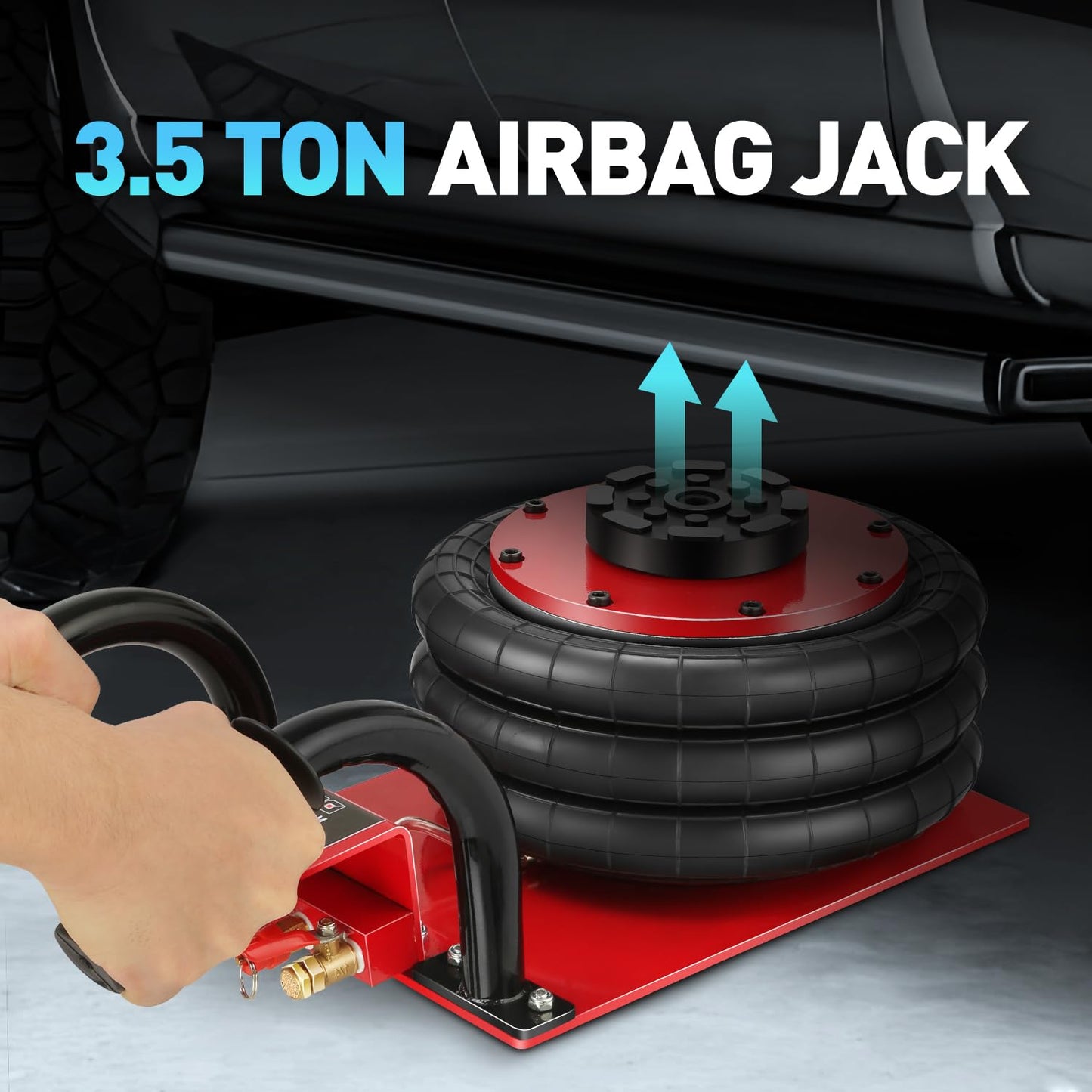 DNA Motoring Air Jack 3.5 Ton / 7700lbs Triple Bag Airbag Jack with Short-Handle, 3-5 s Fast Lifting Pneumatic for Cars,Trucks, Garage, Repair, Lifting up to 14.3", TOOLS-00686