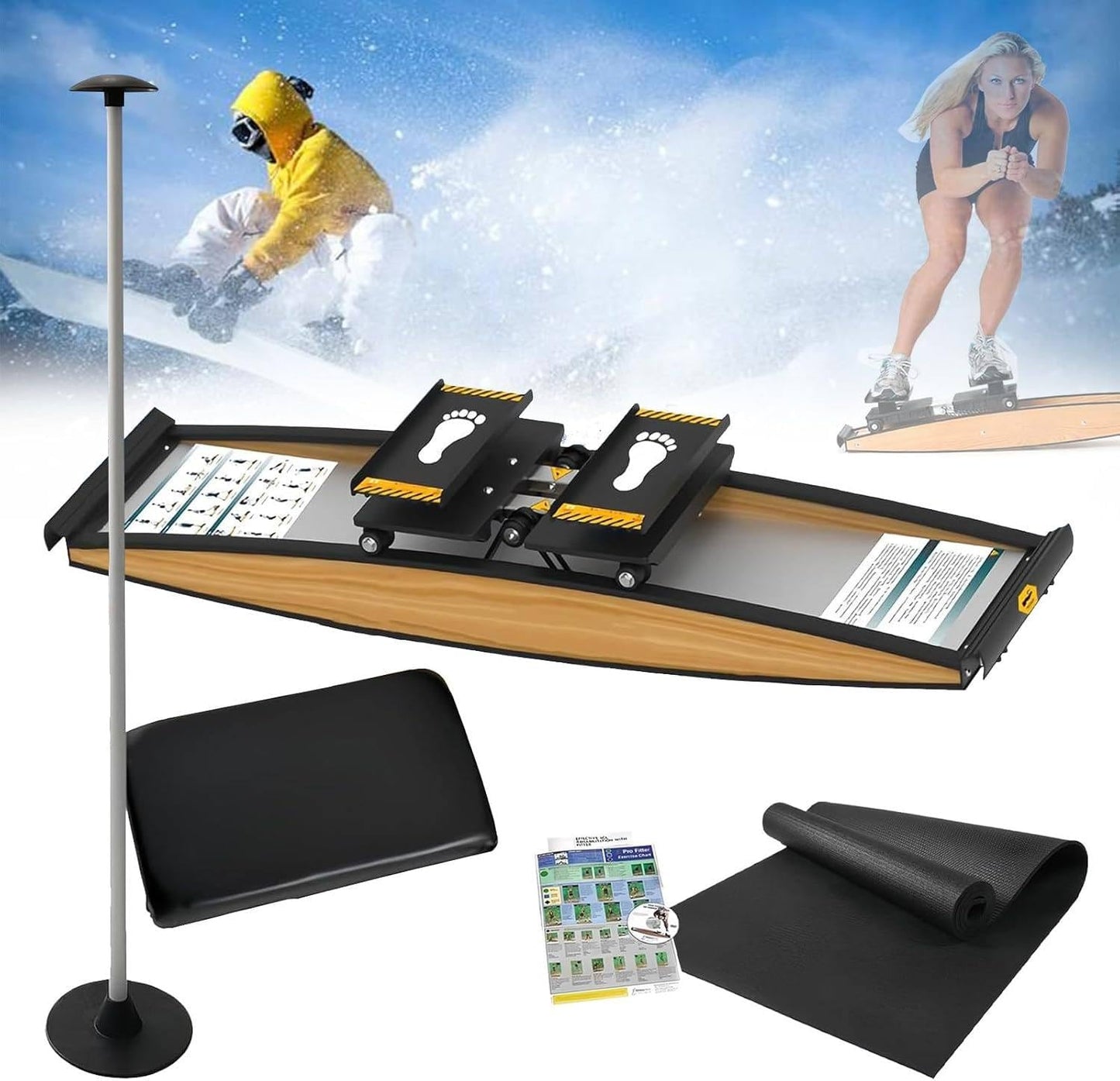 3D Cross Trainer Ski Machine for Indoor Strength and Balance Training, Complete Set with Ski Poles and Mats, Supports 150kg Capacity, Targets Waist, Abdomen and Leg Workouts