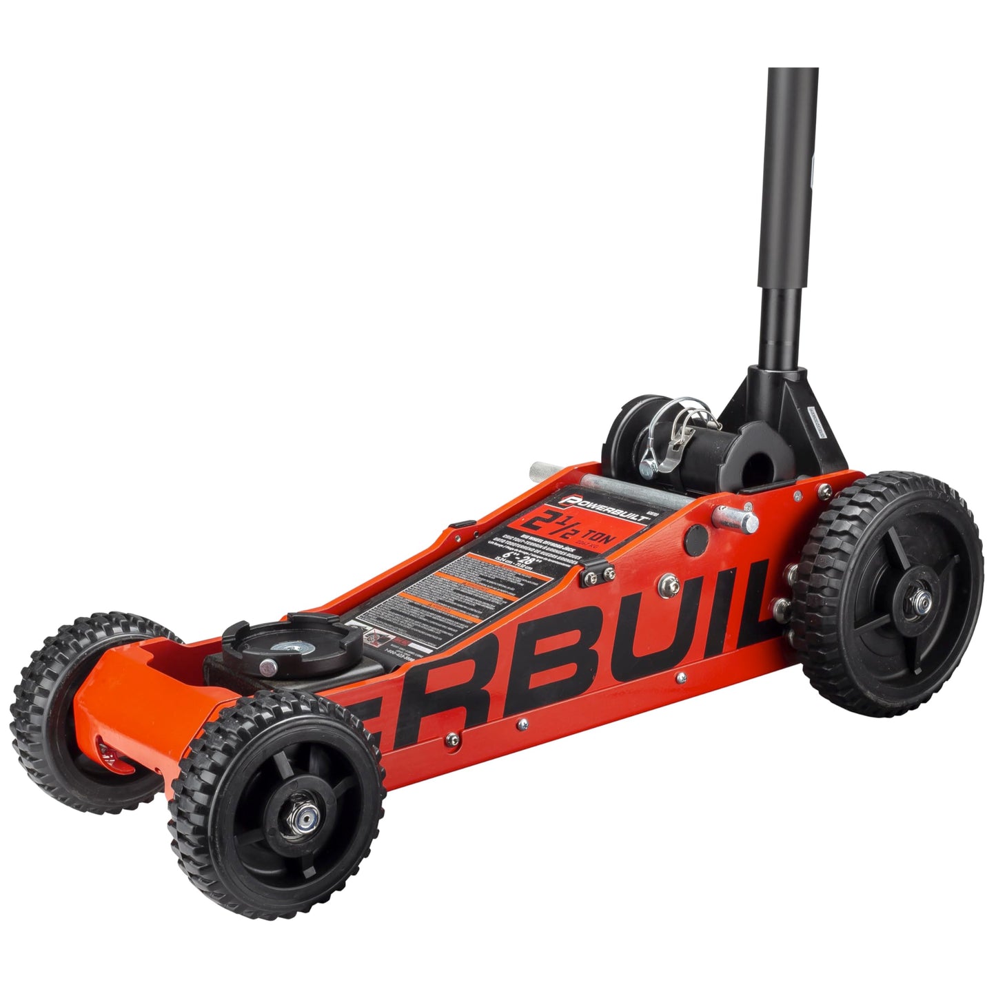 Powerbuilt 2.5 Ton Big Wheel Off Road Jack, Vehicle Lift for Trucks, SUVs, ATVs Offroad Vehicles, Oversized Wheels for Rugged Terrain, 5000 LB Capacity, Orange 620703ECE