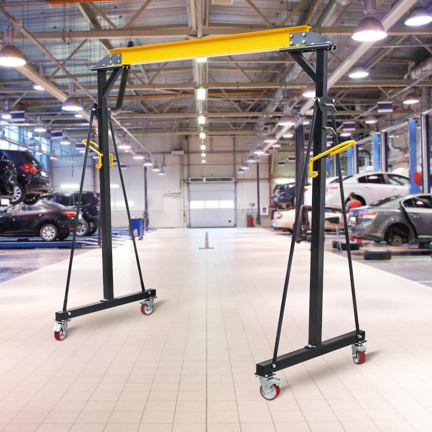Adjustable Portable Shop Crane – 1-2 Ton Heavy Duty Lifting Hoist – Height Adjustable 97"-141" – Max Load 4400lbs – Robust Steel Frame – for Factories, Warehouses, Construction, Car Repair