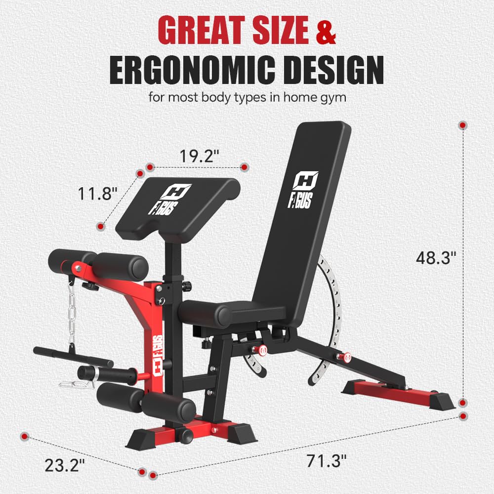 FAGUS H Commercial Smith Machine with Weight Bench Combo, 4000LB Power Cage Squat Rack with Lever Arm, Leg Press, Multi-Function Linear Bearing Cable Crossover Machine for Home Gym, Red
