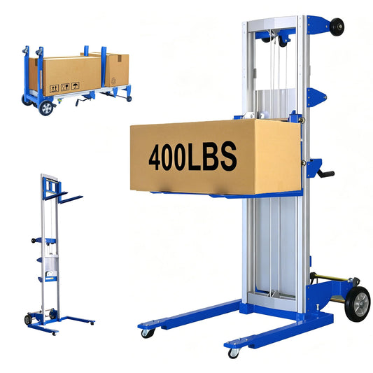 ELOMBR 122" Material Lift Winch Stacker, 400 lbs Capacity Manual Material Lifts, Adjustable Straddle Material Lifter, Hand Winch Lift Trucks for Warehouse, Factory, Lightweight, 42.90" L x 43.30" W