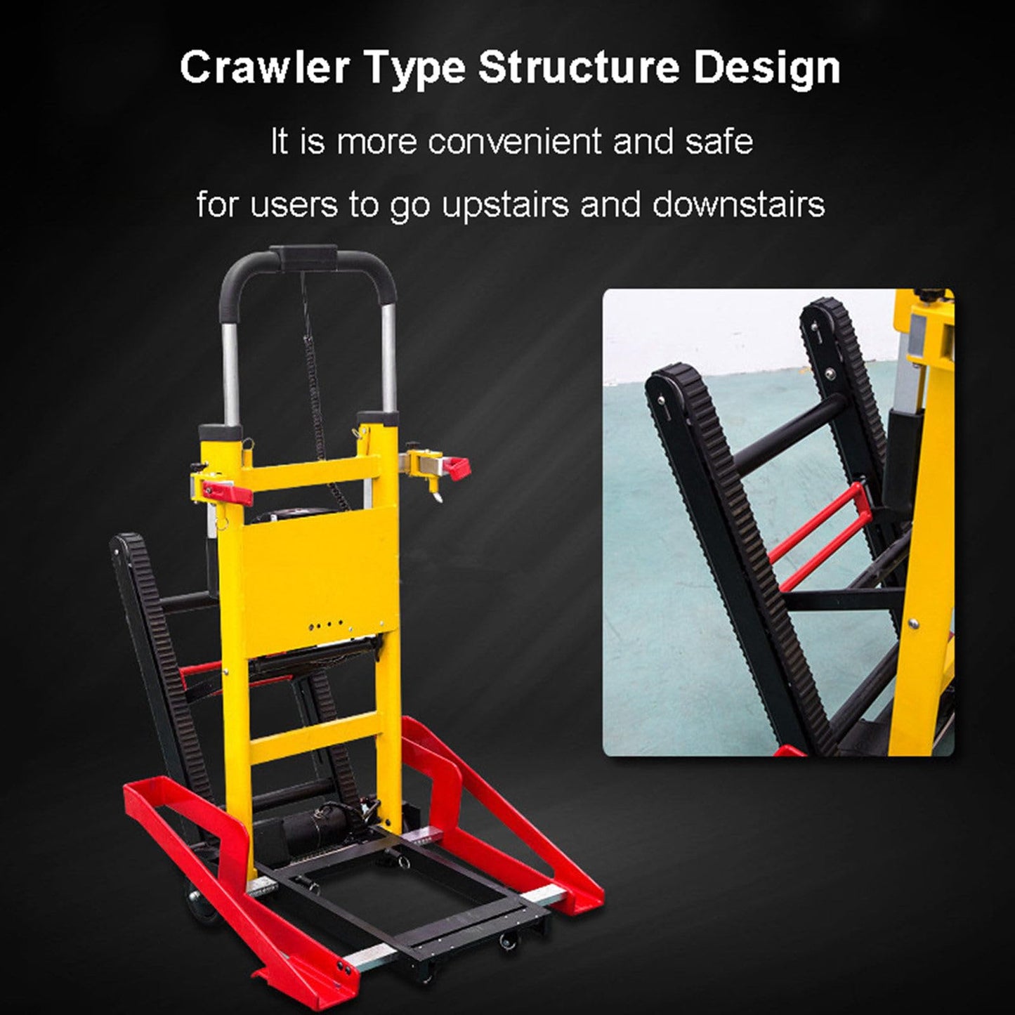 Electric Stair Climber - Crawler Type, Aluminium Alloy Electric Hand Trolley Wheelchair Docking Vehicle, Foldable Electric Stair Lift, Transfer Patients/Cargo Up and Down Stairs, Max Load 440lb/200kg