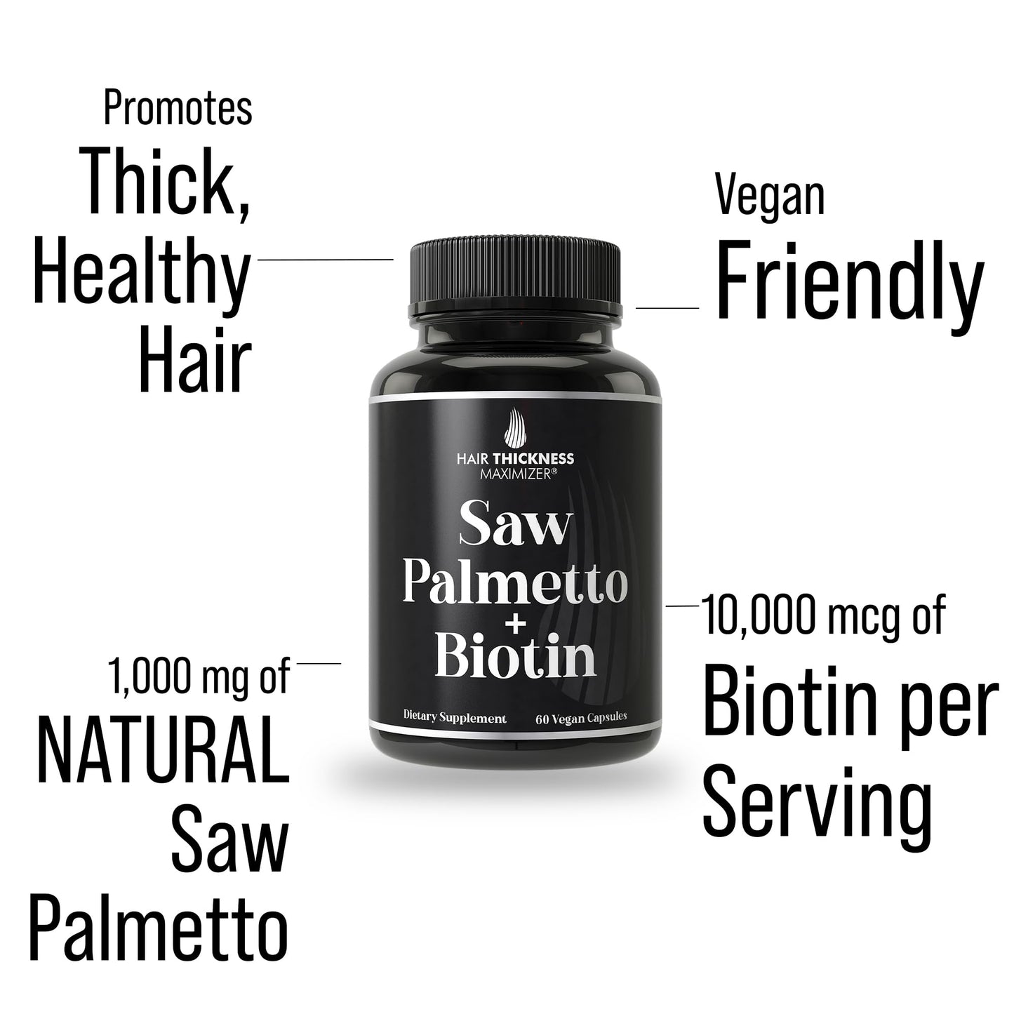 Saw Palmetto + Biotin Advanced 2-in-1 Combo for Hair Growth. Vegan Capsules Supplement with Natural Saw Palmetto Extract + 10000mcg Biotin. Hair Loss and Regrowth Pills for Men and Women. DHT Blocker