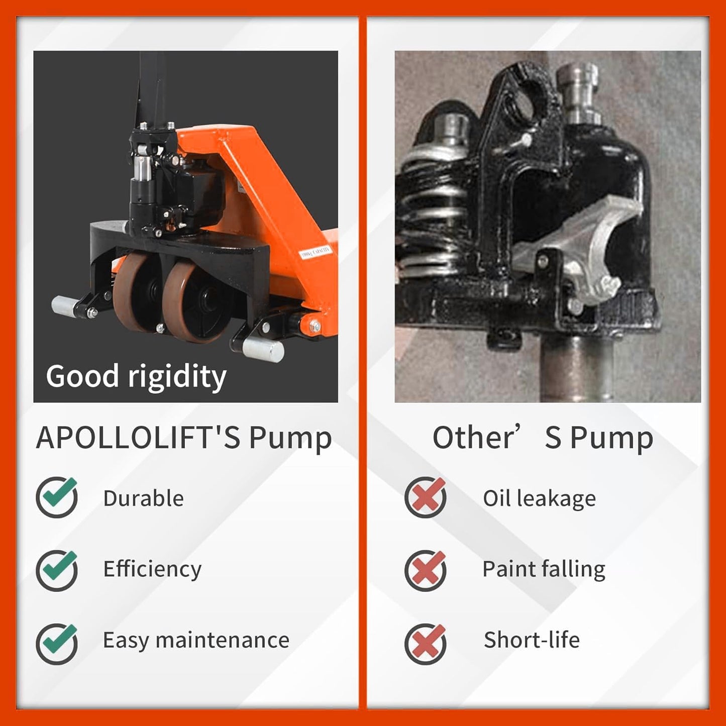APOLLOLIFT Manual Pallet Jack, Scissor Pallet Trucks, Pallet Lift 2200lbs Capacity 45" Lx27 W Fork 3.3'' Lowered 31.5'' Raised Height, Suitable for Open Bottom Pallets, Orange