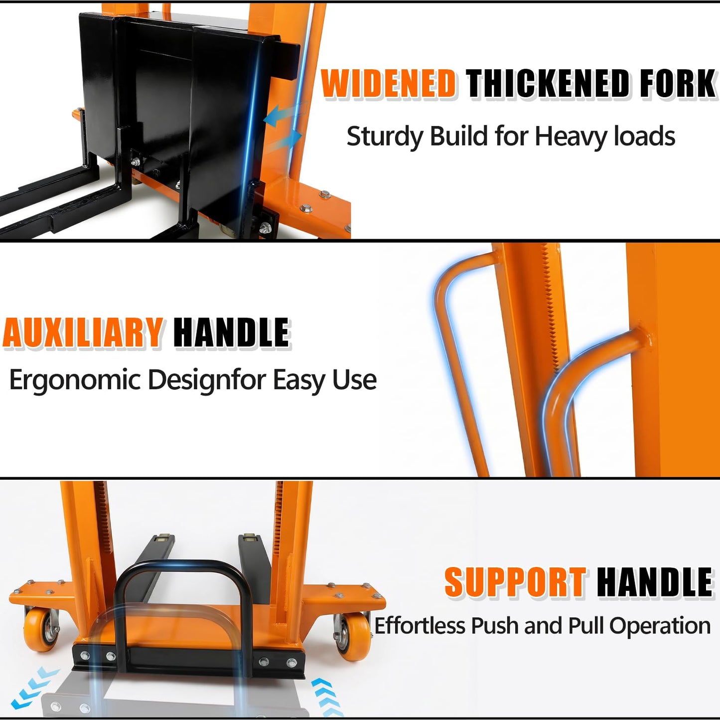Material Lift Winch Stacker with Swivel & Rubber Wheels, 1100lbs Capacity Adjustable Straddle Material Lifter, Manual Material Lifts, Hand Winch Lift Trucks for Warehouse, Logistics, Factory