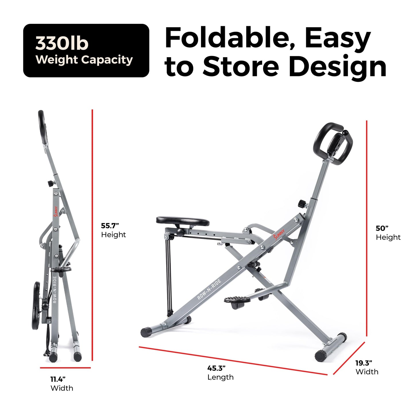Sunny Health & Fitness Smart Upright Row-N-Ride Exerciser, Squat Assist Trainer for Glutes Workout with Adjustable Resistance, Easy Setup & Foldable, Glute & Leg Exercise Machine- NO. 077S