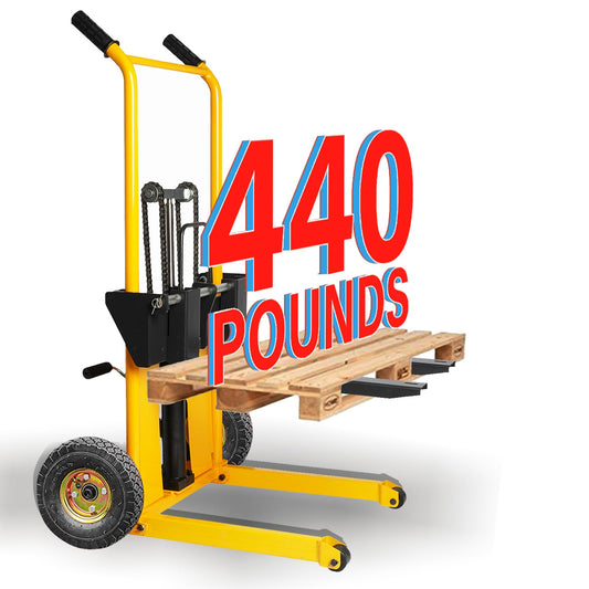 VisHomeYard Material Lift Winch Stacker, Pallet Truck Trolley, Lift Table, Forklift, 440 lbs, 35.4“ Max Lift, Wheel casters