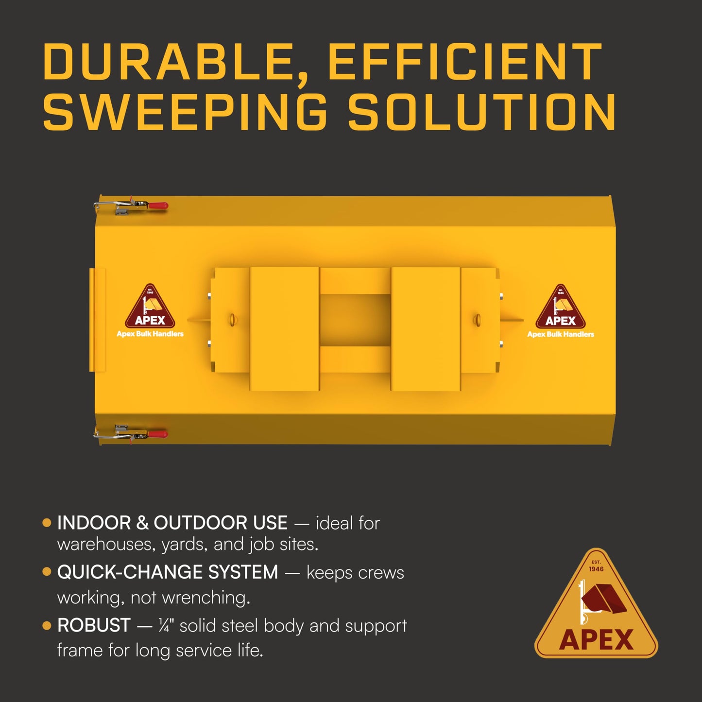 Apex 60 Inch 6 Row Forklift Broom, Heavy Duty 285 lb Sweeper Attachment with Quick Change Poly Bristles and 1/4 Inch Steel Frame for Indoor and Outdoor Facility Cleanup, Made in USA