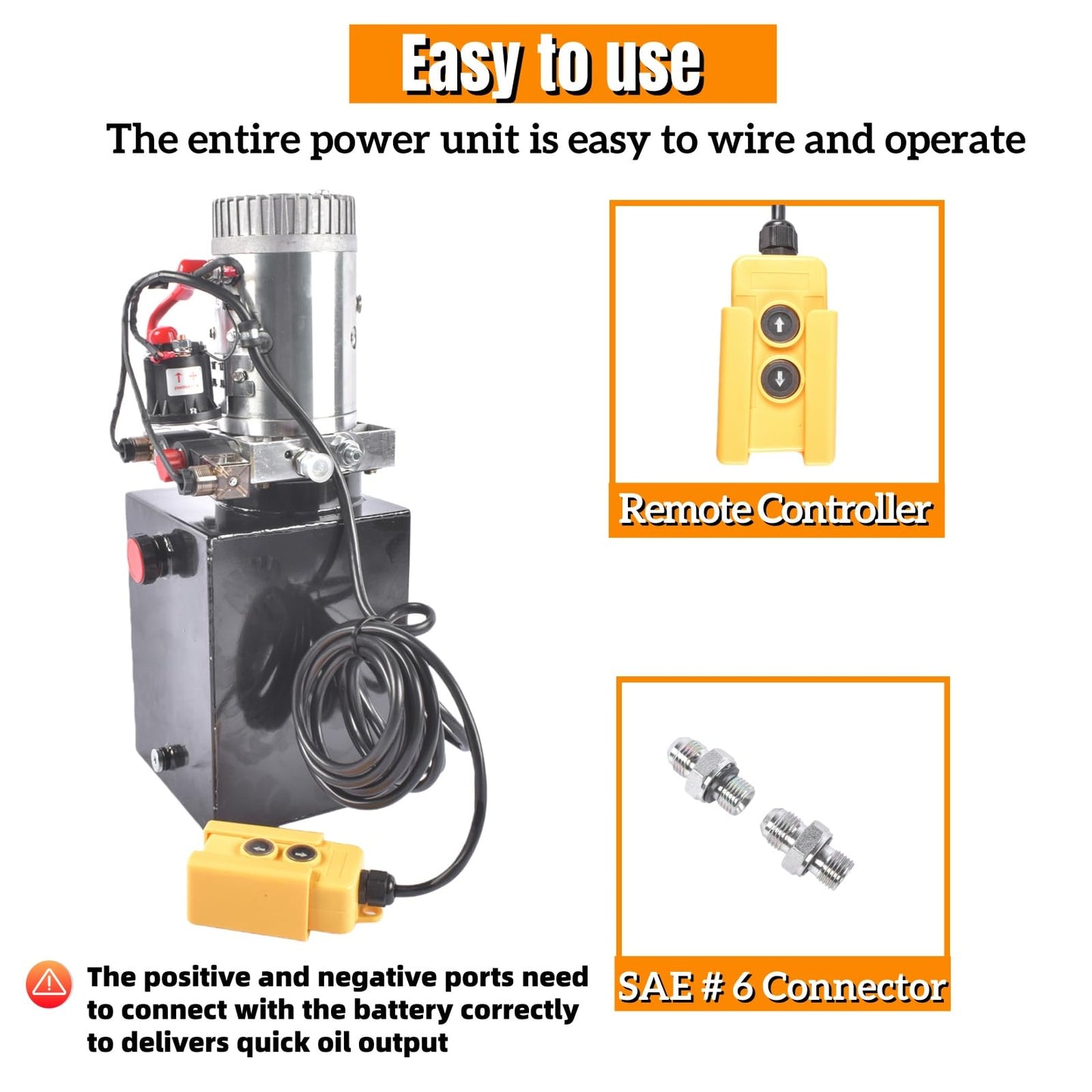 12V Hydraulic Pump, 20 Quart Single Acting, 3200 PSI Dump Trailer Power Unit - SAE #6 Ports, Heavy Duty DC Motor - for Trailers & Industrial Use Mixizap