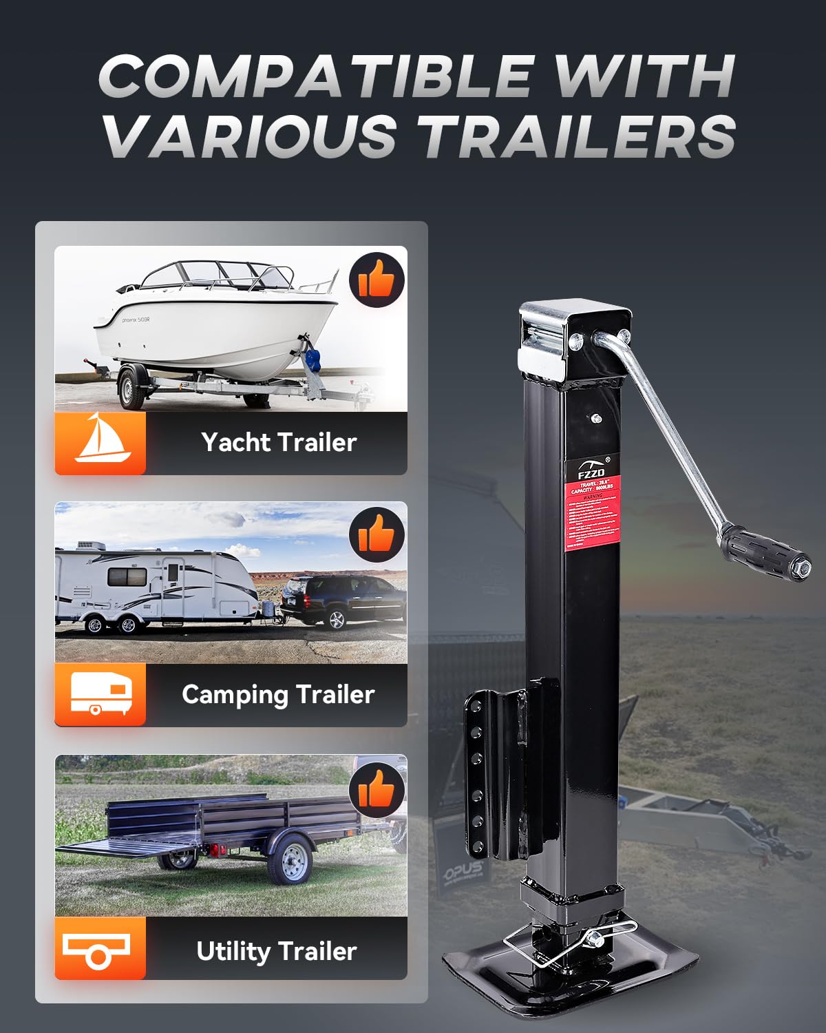 FZZD 8000 lbs Heavy Duty Trailer Jack, 28.6" Vertical Travel, Adjustable Drop Leg, for Utility Trailers, Yacht Trailers, Boat Trailer Jacks,Black