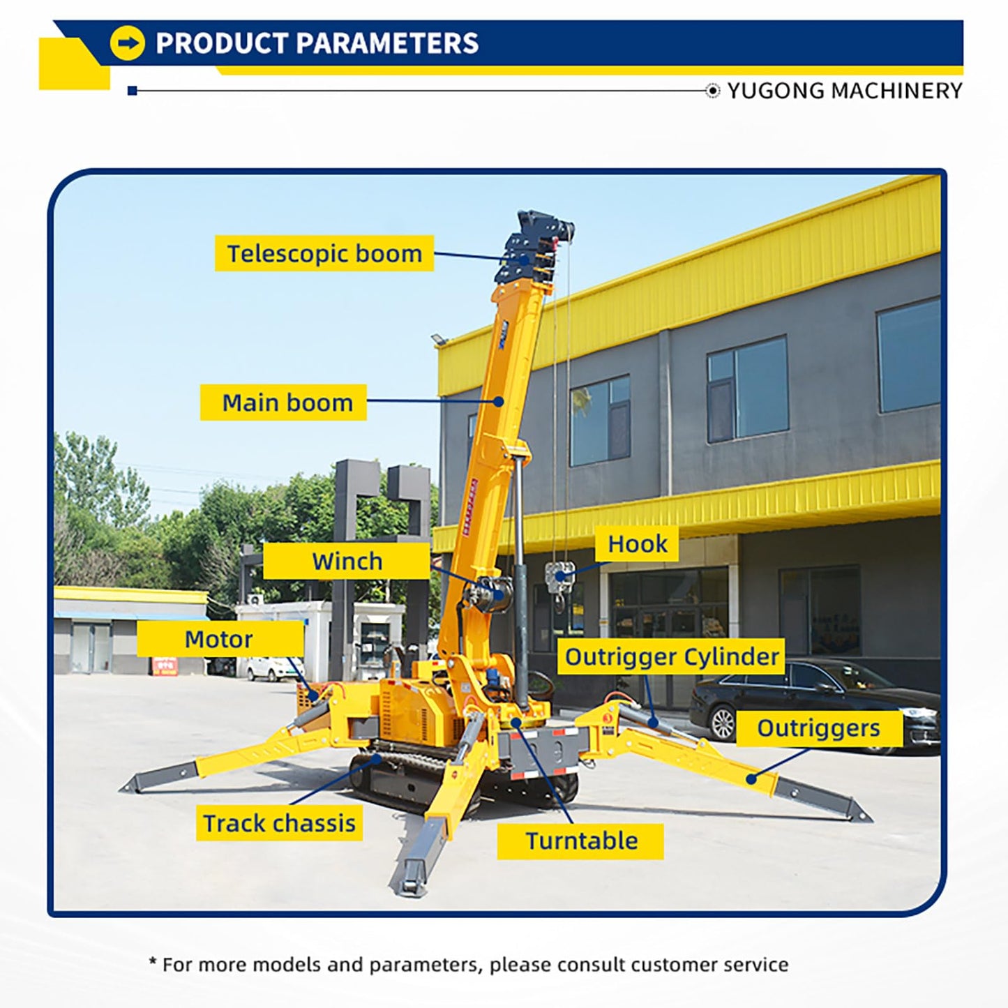 5 Ton Hydraulic Crawler Crane Telescopic Boom Tracked Chassis Outriggers Rotating Hoisting Equipment Remote-Controlled Heavy Duty Mobile Portable Items Handler Options with Lift Basket Glass Grapple