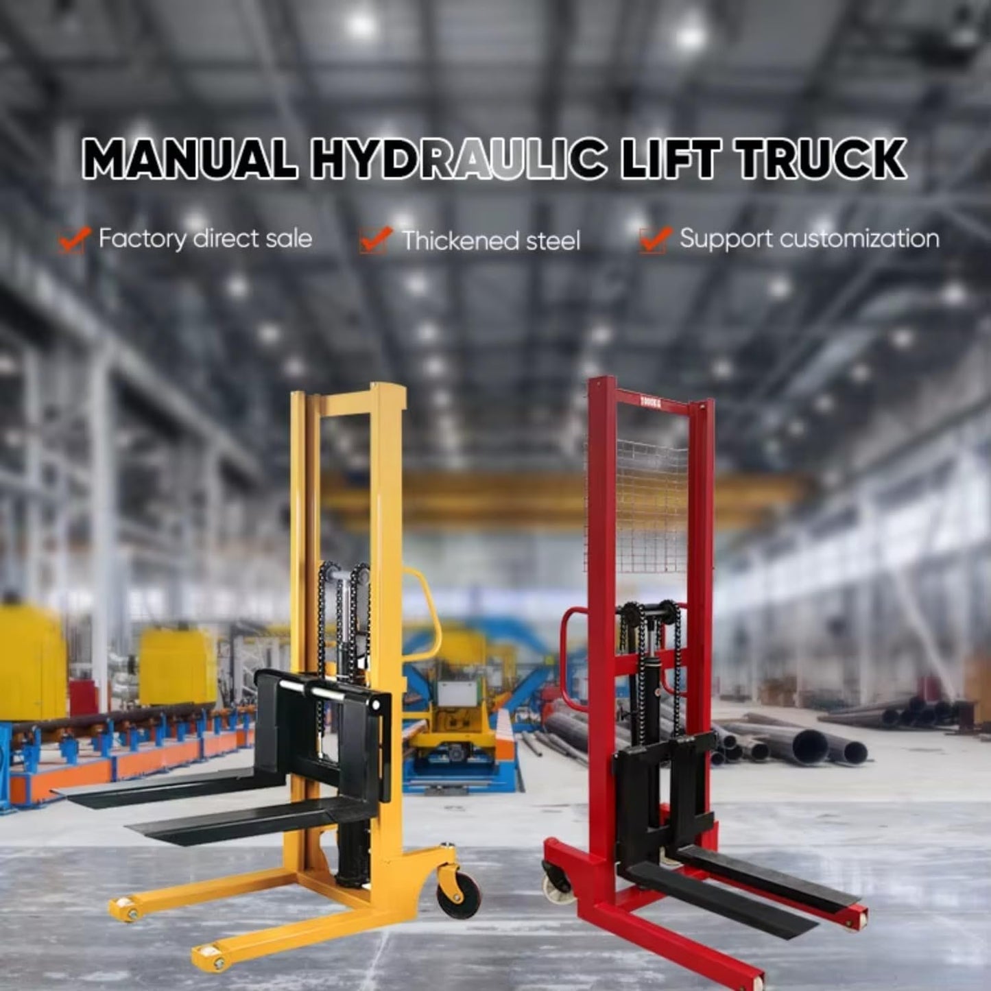 Manual Pallet Stacker, 1-2 Ton Capacity, Hydraulic Hand-Lift Fork Truck with 1.6m Height, for Warehouse Material Handling