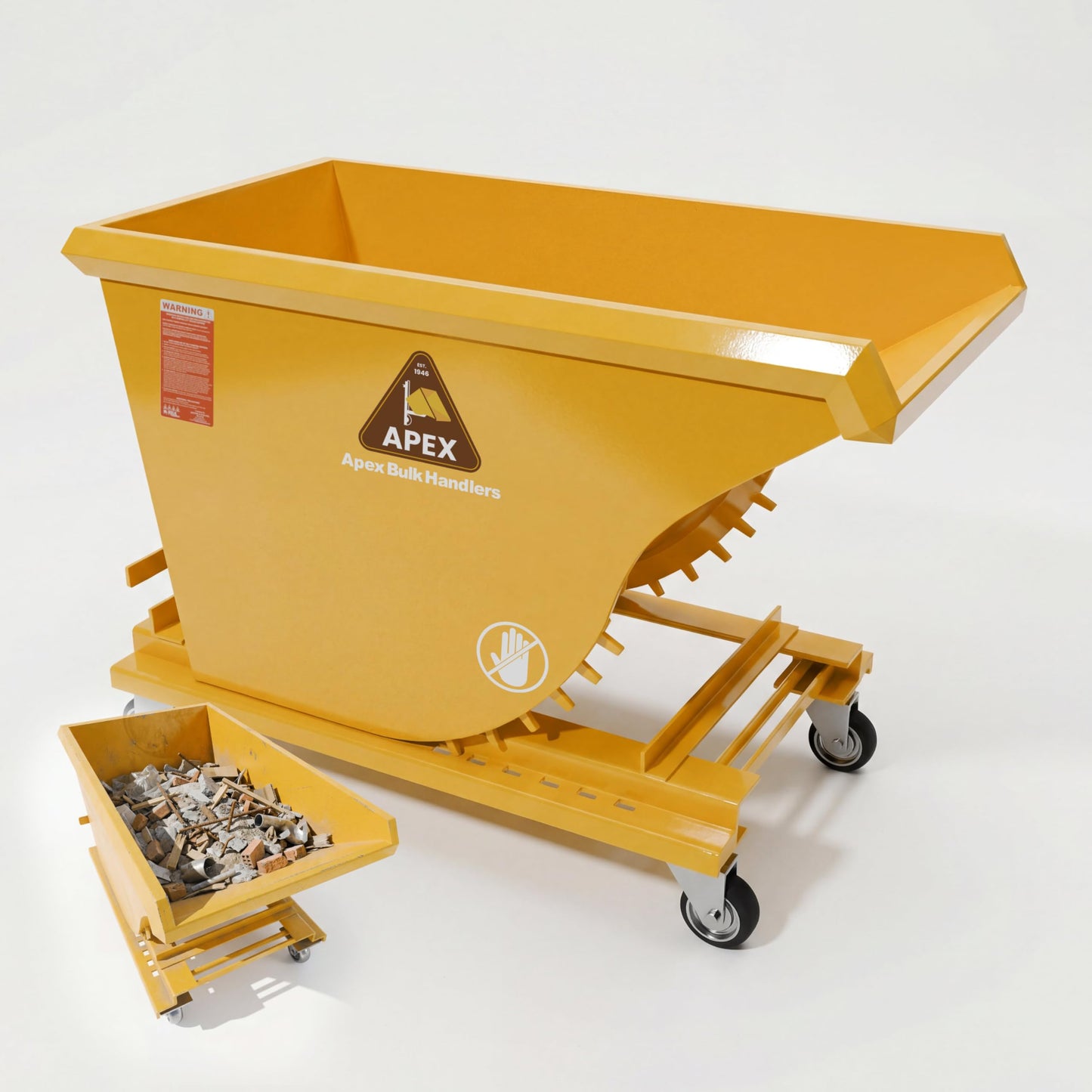 Apex Heavy Duty Self-Dumping Hopper with Casters, 1 1/2 Cubic Yard Capacity, 6000 lb Load, Durable Steel Construction, Commercial and Industrial Use, Made in The USA (1 1/2 Cubic Yard)