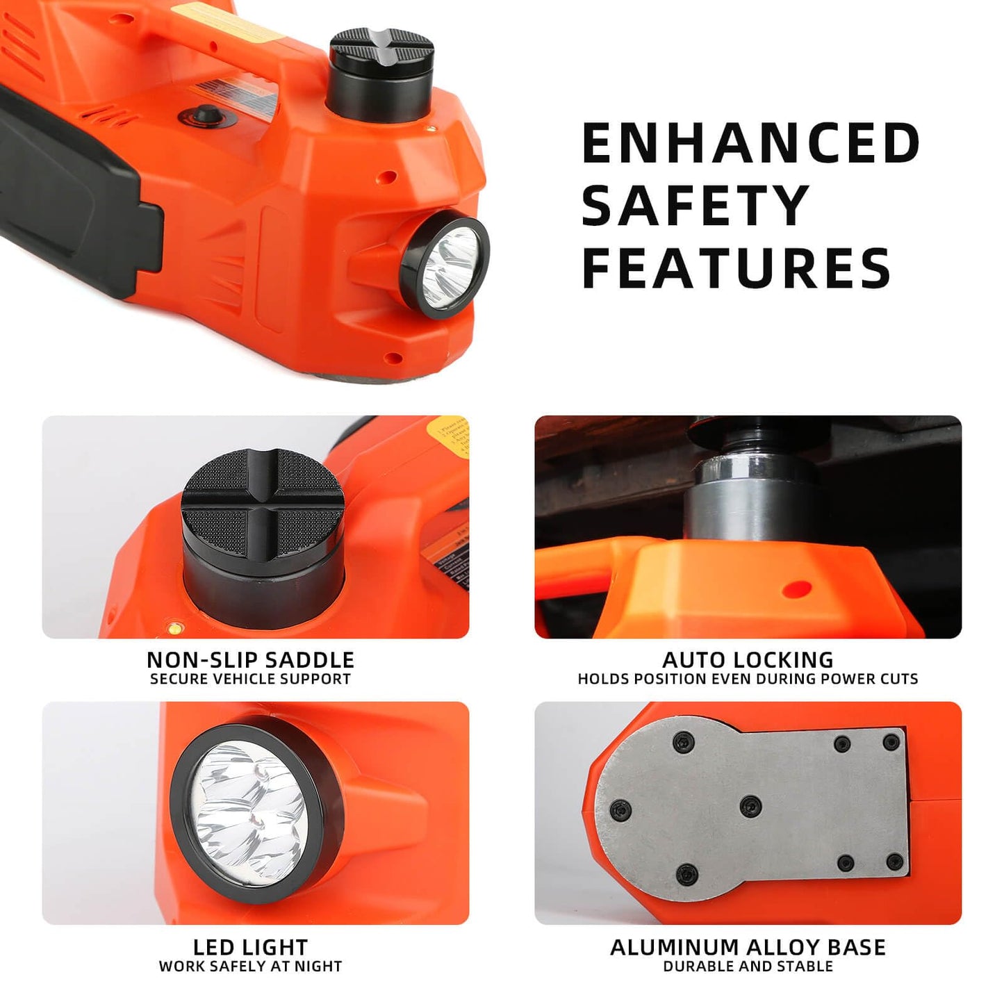 SEICETEC Electric Car Jack, 5 Ton Hydraulic Floor Jack with Electric Impact Wrench, Tire Inflator & LED Light, Lift Range 6.1-17.7 Inch, Emergency Roadside Tire Changing Kit for SUV Sedan Truck