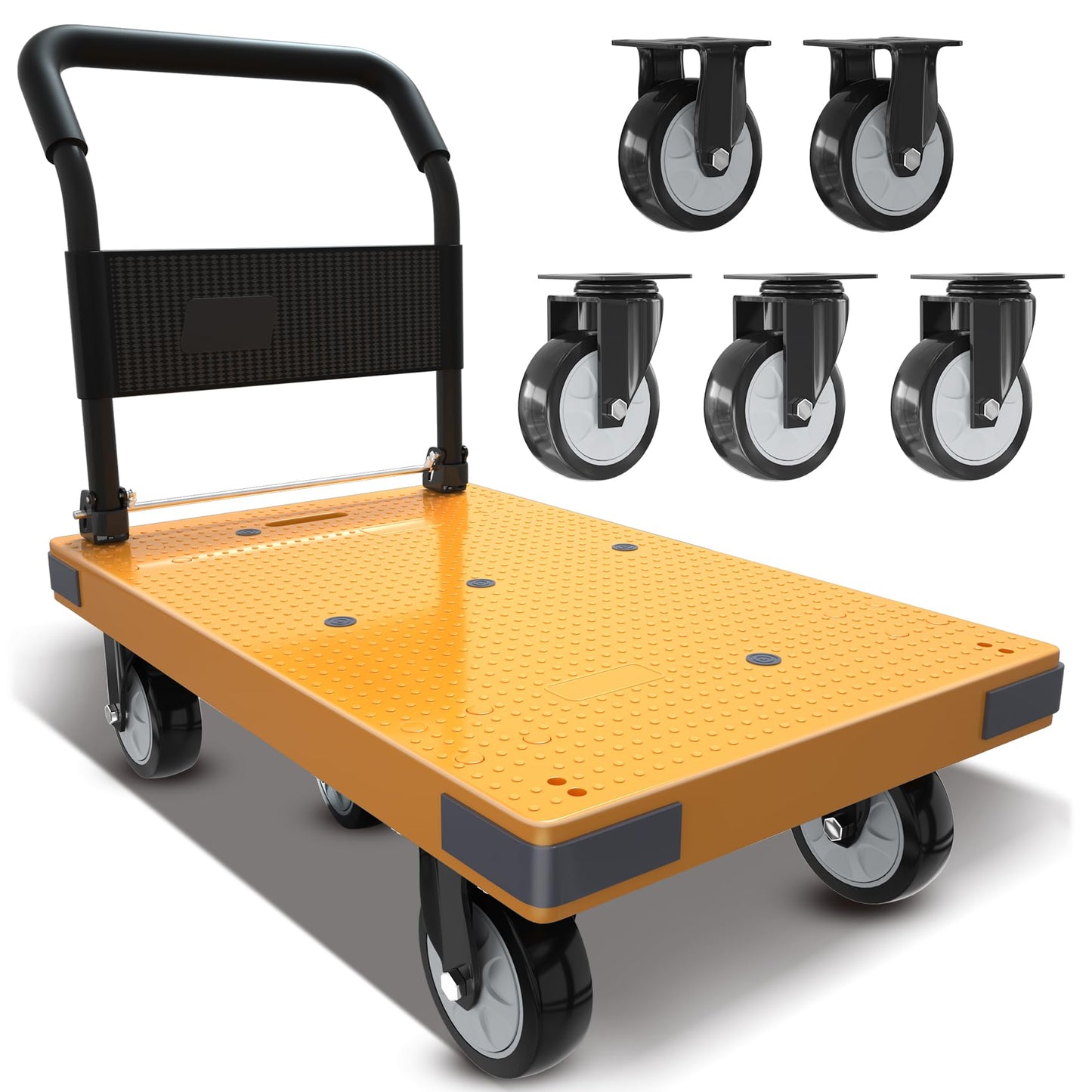 WUD Push Cart, Folding Mobile Platform Trolley,Thickened and Reinforced, 360° Swivel Wheels,35.4 “L x 23.6 ”W, 1323 lb. Yellow
