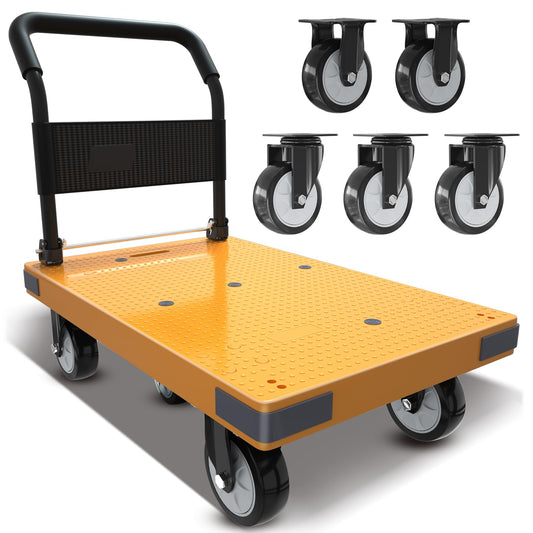 WUD Push Cart, Folding Mobile Platform Trolley,Thickened and Reinforced, 360° Swivel Wheels,35.4 “L x 23.6 ”W, 1323 lb. Yellow