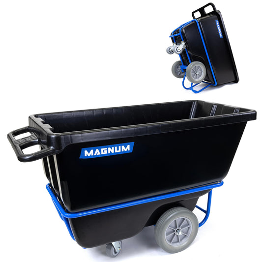 Magnum Tool Tilt Truck, 1/2 Cu. Yd. Capacity Dump Cart with Non-Marking 12” Wheels & 5” Casters & Forklift-able Frame for Jobsites, 850 lbs, Trash Cart with Wheels DUC12T-F-NM-02PK (2-Pack)
