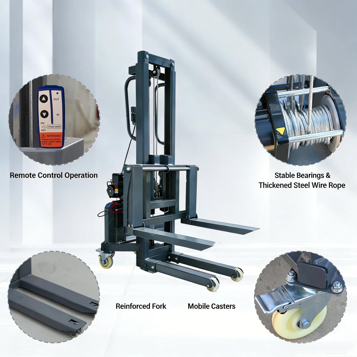 Electric Pallet Stacker Lift, 661 lbs Capacity, 63 Inch Lift Height, Material Lifts Truck with Electric Forks for Warehouse, Factory, Logistics(1.6 m)