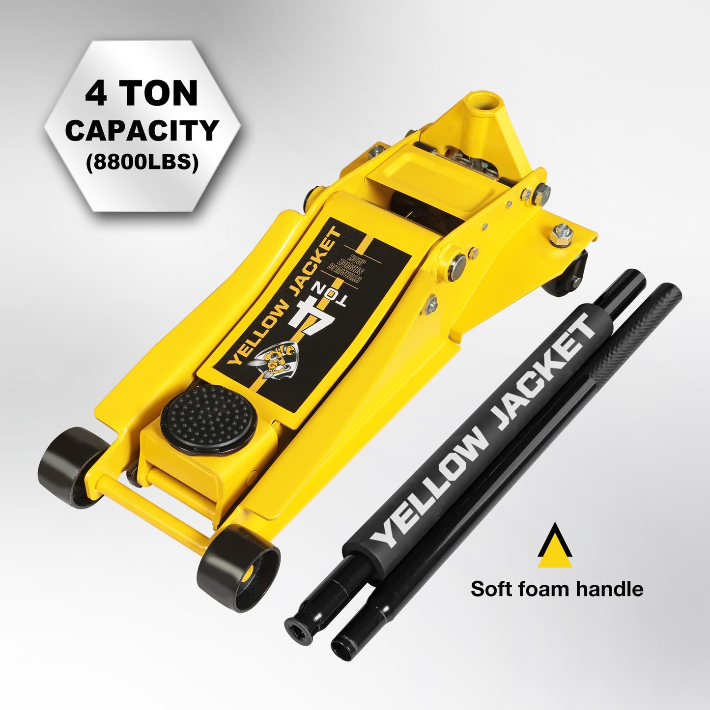 YELLOW JACKET Low Profile Floor Jack with Dual Pumps Quickly Lift Hydraulic Car Jack with Pad, 4 Ton (8,800 lb) Capacity