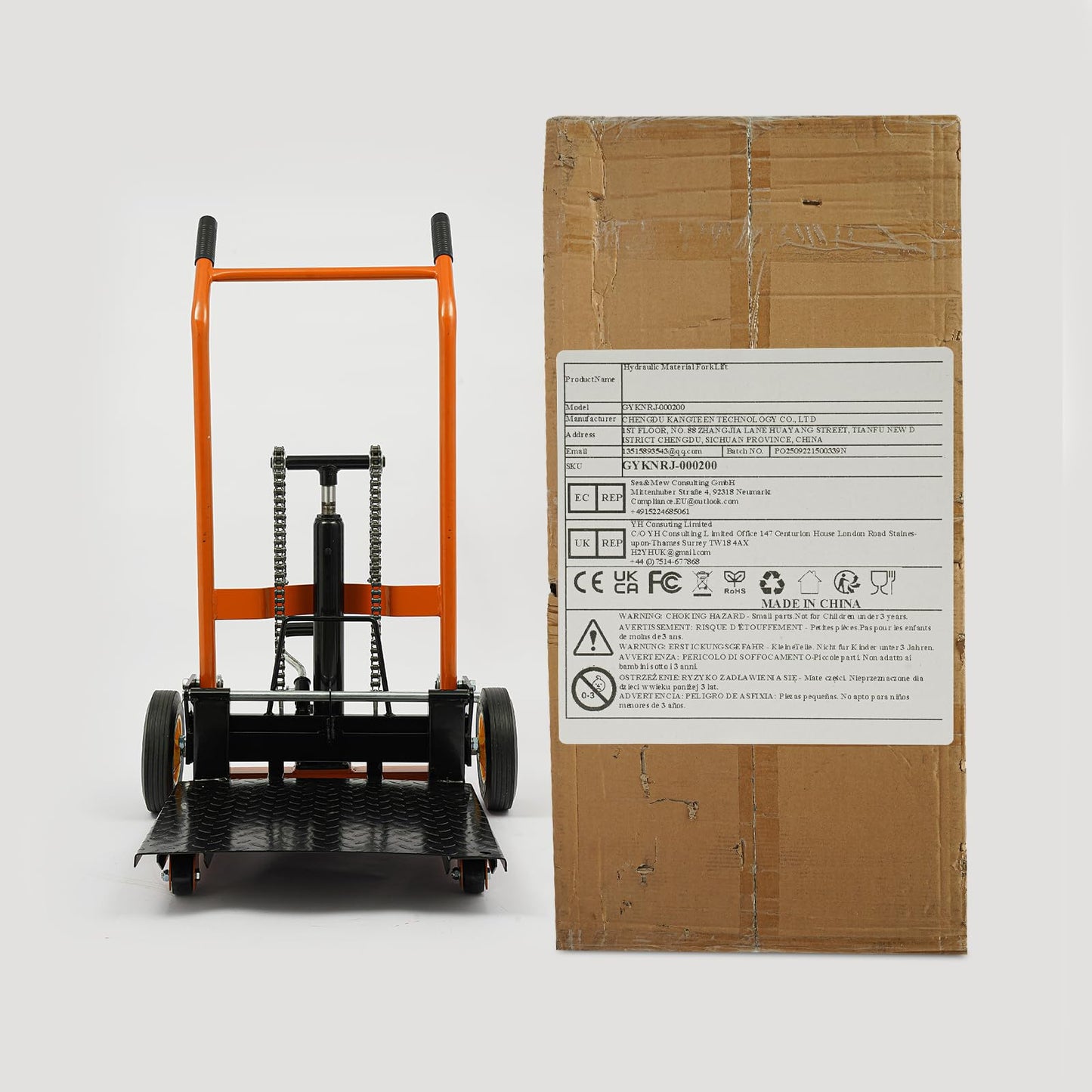 Hydraulic Material Fork Lift Winch Stacker, 441 lbs Capacity & 15.7 Inch Lift Height, Adjustable Pallet Truck with 9" Casters for Warehouse, Workshop, Factory, Dock, Yellow