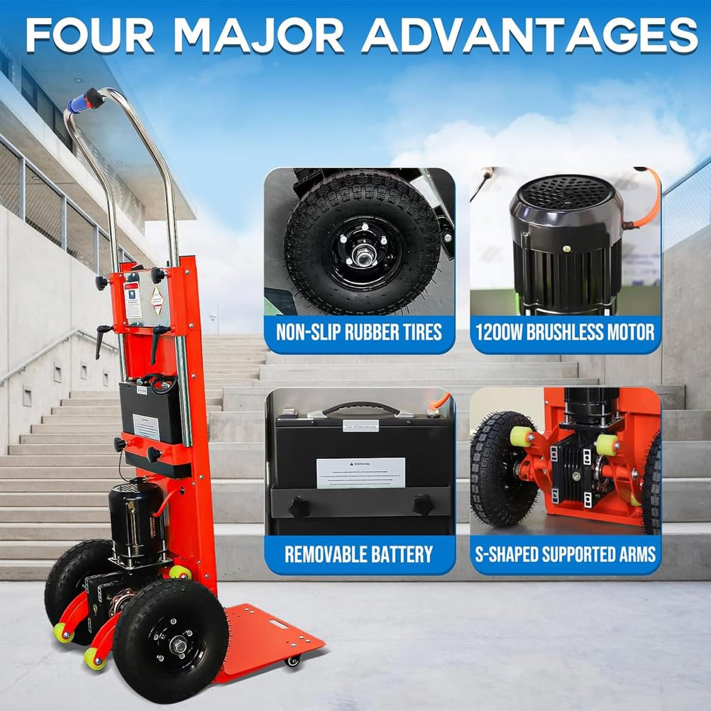 Electric Stair Climber, 1200W Heavy-Duty Motorized Dolly for Straight & Curved Stairs, Effortless Heavy Load Transport, for Straight & Curved Stairs