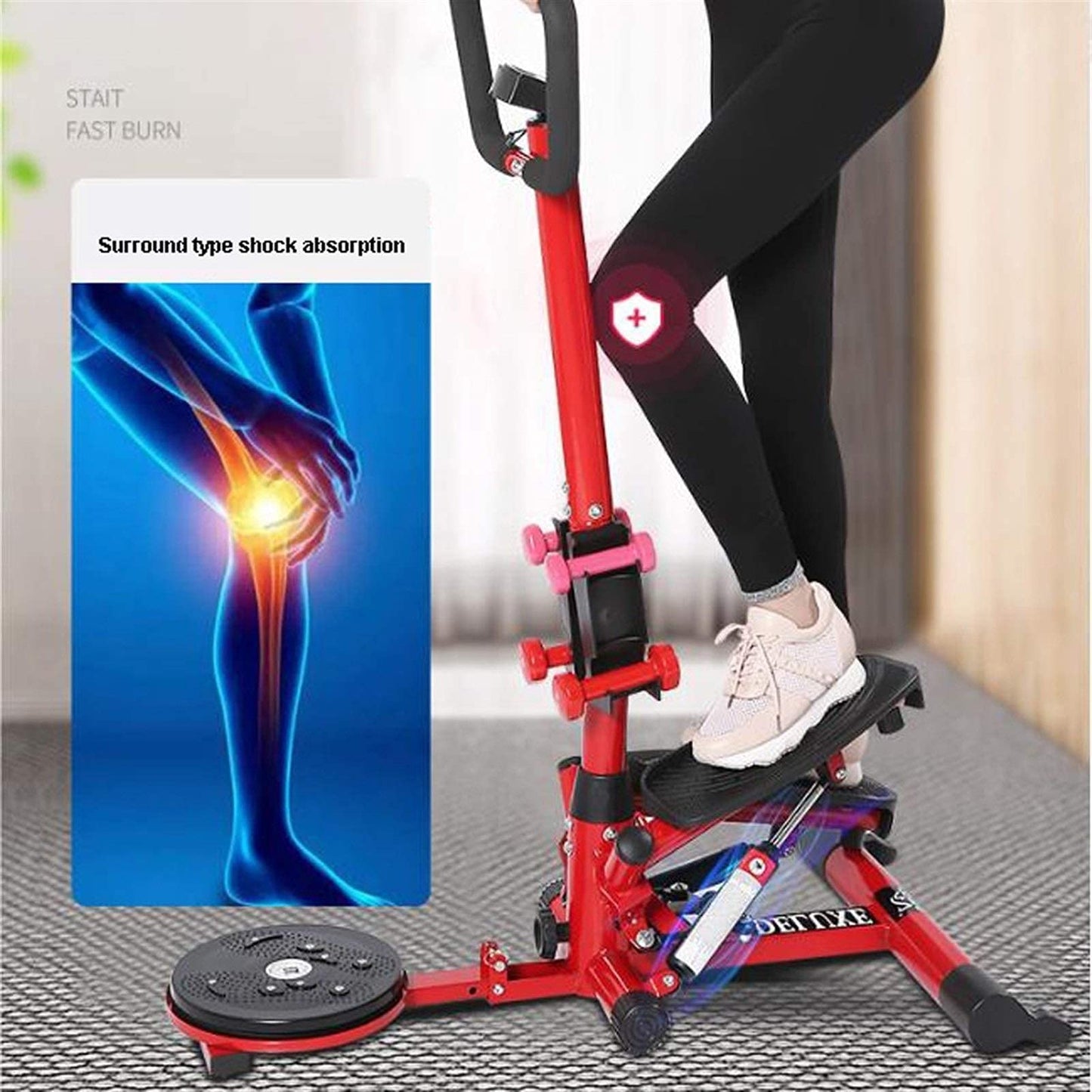 Mini-Stepper Swing Stepper Twist Stepper Stair Step Machiner with Dumbbells and Twist Discs Home Weight Loss Climbing Machine Sports Equipment for Women Men Hello (Black)
