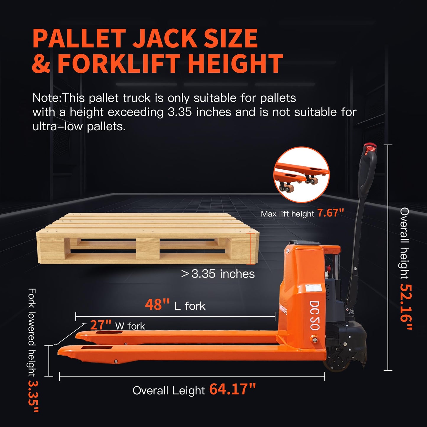 Full Electric Pallet Jack, 4400lbs Capacity Electric Pallet Lift Trucks, 48" x 27" Fork Size Powered Lithium Battery Pallets Truck for Indoor Spaces Warehouse Storage and Material Handling