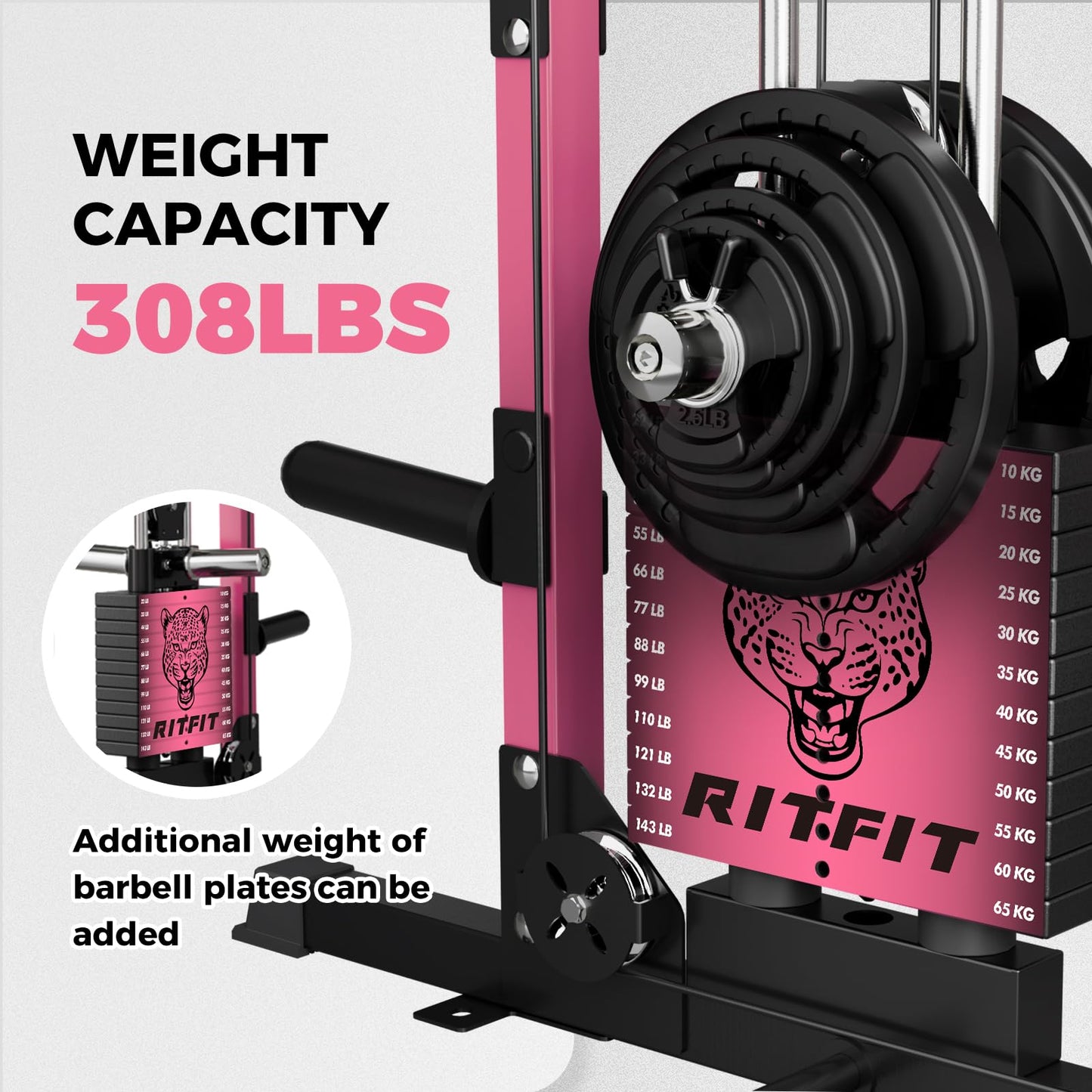 RitFit WSM1 Weight Stack Set 286lbs for M1 Smith Machine, Compatible with M1 & M1 Pro Power Cage (Weight Stack Pink Only)