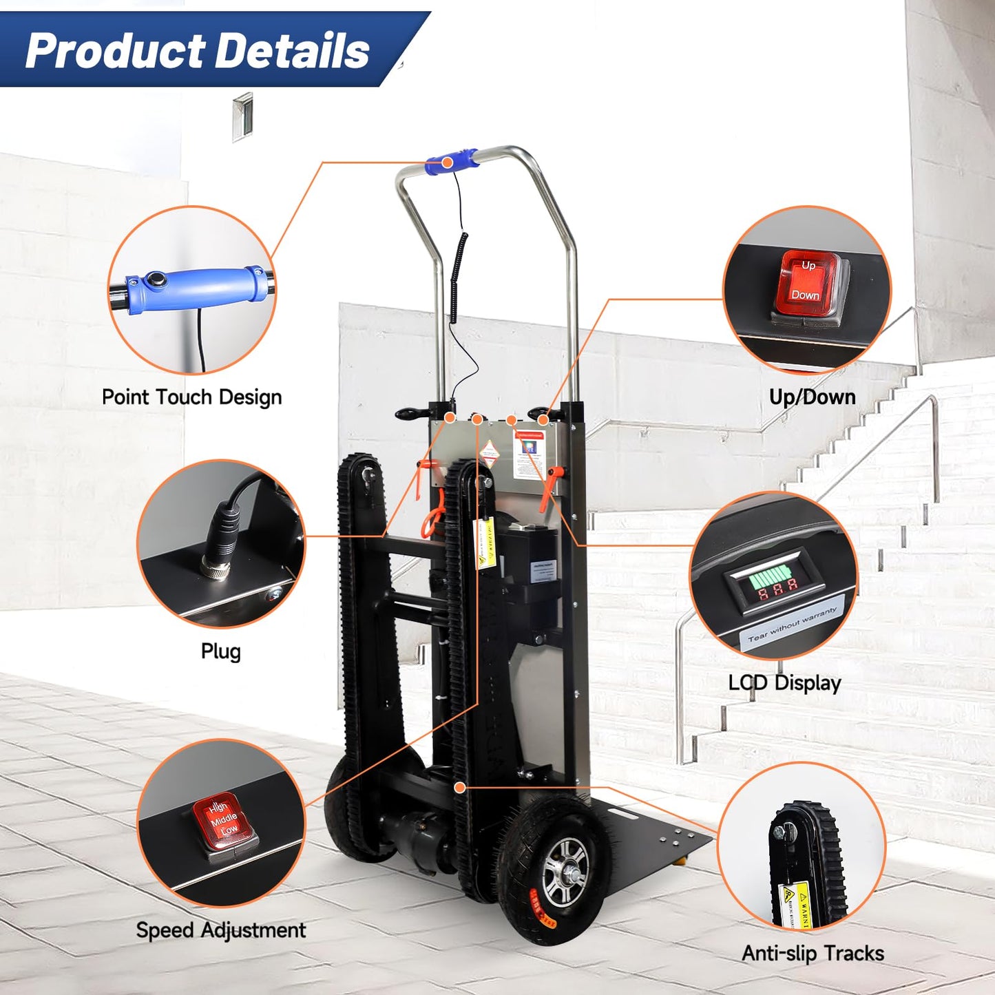 RXFSP 661LBS Load Capacity Hand Trucks Heavy Duty, 500W Hand Cart Dolly Electric Stair Climbing Hand Trucks with Rubber Tracks