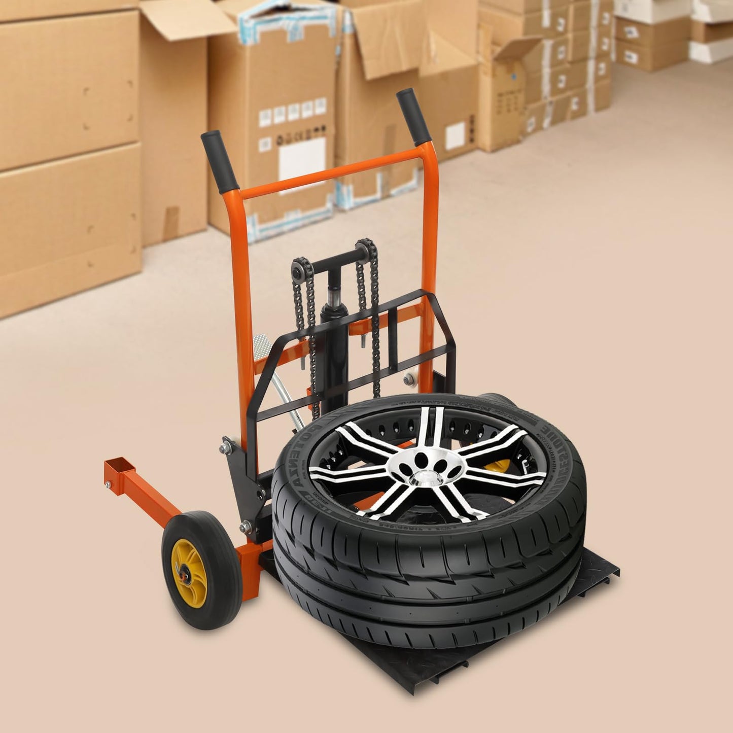 PIAOCAIYIN Hydraulic Material Lift Winch Stacker, 200kg/441lbs Adjustable Lift Winch Stacker Alloy Steel Material Lift for Workshops, Warehouses, Docks Yellow