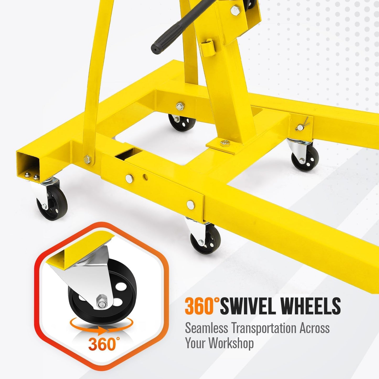 Hydraulic Engine Hoist, 2-Ton Folding Portable Shop Crane Lift, 4400 Lbs Capacity with Telescopic Boom and 6 Casters, Foldable Mobile Cherry Picker for Garage Workshop Warehouse, Yellow, Heavy-Duty