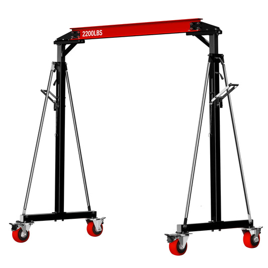 SILVEL Gantry Crane 1 Ton MAX3000LBS, Adjustable Height 8.53 to 12.47ft with Triangle Base, Portable I-Beam Hoist for Factory, Warehouse, Auto Repair & Construction, Red