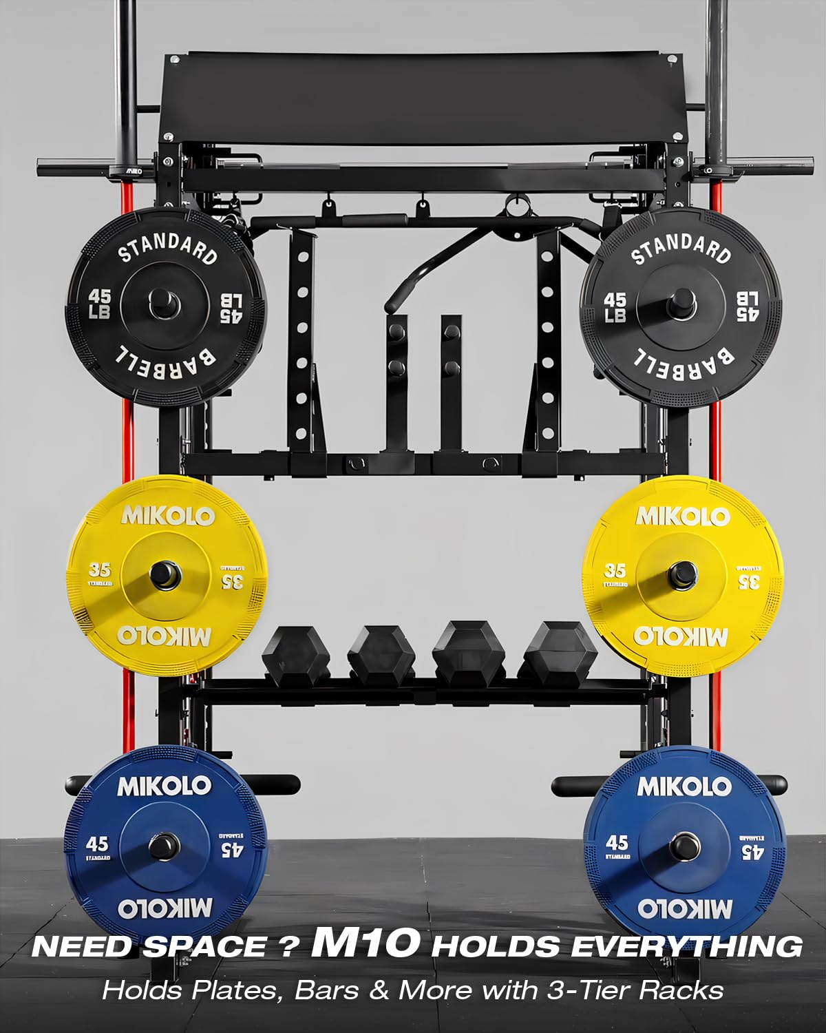 Mikolo Smith Machine, Multi-Function Power Cage with Dual Pulley System, Vertical Leg Press Attachment, Squat Rack Power Rack with More Training Attachment for Home Gym (M7230CPHGPB)