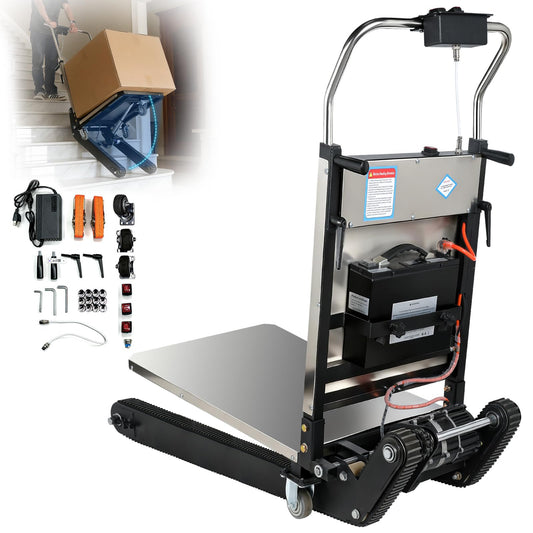 1200W Electric Stair Climbing Hand Truck, 900lbs Heavy Duty Stair Climber Trolley with Upgraded Tracks, Height-Adjustable Tray, Lithium Battery & Safety Rope for Warehouse, Black