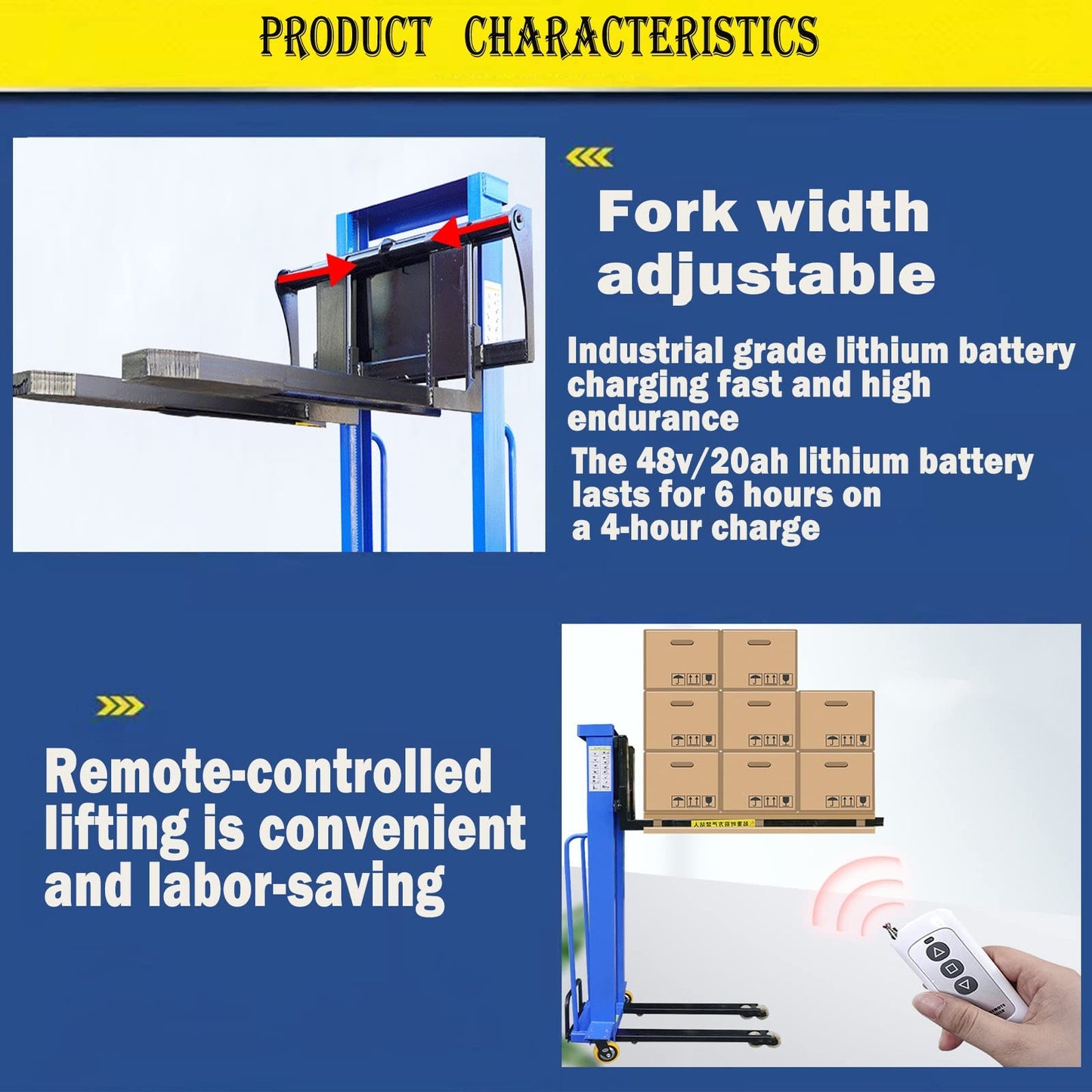 Handling Tools- Semi Electric Forklift Pallet Stacker Hand Truck,Hydraulic Portable Material Lifts Pallet Jack Lift with Remote Control, 1500lbs Capacity 51" /63" Lift Height Adjustable Forks