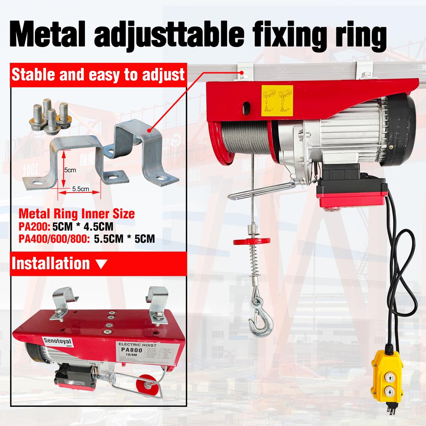 Electric Hoist 2 in 1-440lbs Electric Hoist Winch with 98ft Wireless Control&Wired Remote Control,110v Electric Hoist 59ft/29.5ft Lifting Height for Garage Warehouse Factory,Single/Double Slings