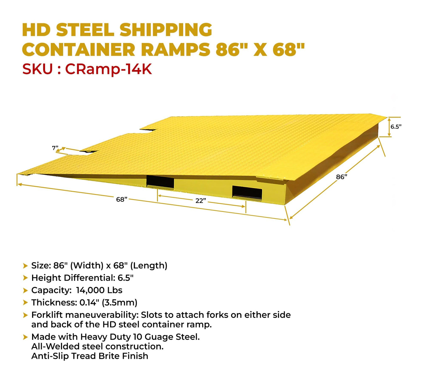 Mytee Products 68" x 86" HD Steel Shipping Container Loading Ramps, 14,000 Lbs Capacity