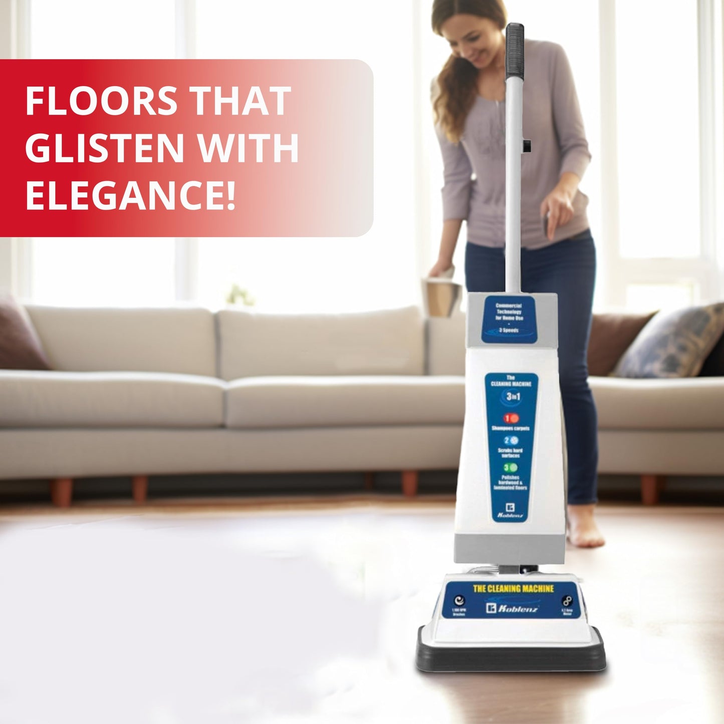 Koblenz P-820 BA Carpet Shampooer and Floor Polisher, Floor Scrubber Machine, 3-Speed, Scrubbing Brushes, Polishing Pads, Buffing Pads, Carpet Cleaner Machine, Includes Cleaners, Blue/Gray