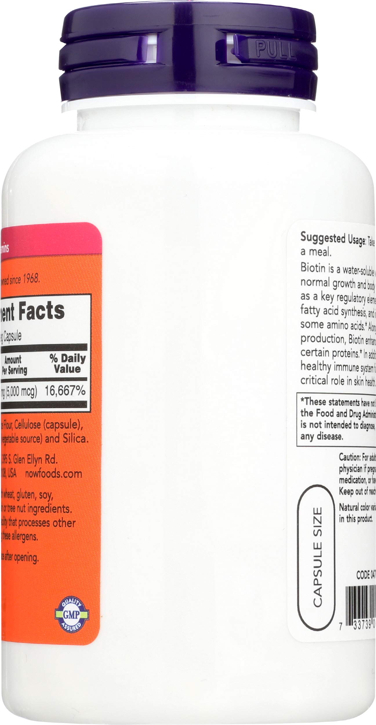NOW Biotin 5,000 mcg - 120 VCaps (Pack of 2 Bottles)
