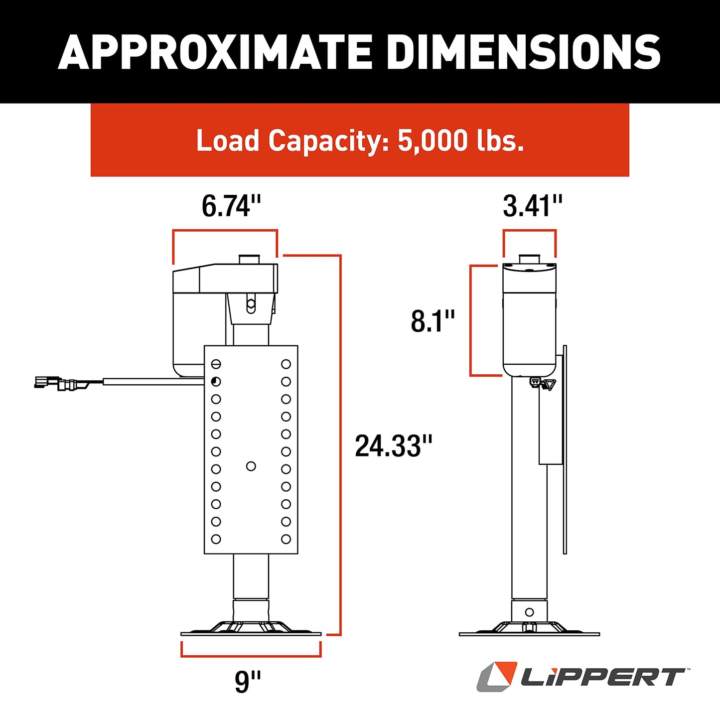 Lippert Ground Control 3.0 Automatic 5th Wheel RV Leveling System Rear Hall Effect Jack for Right Leg Replacement with 5,000-lb. Load Capacity - 344792