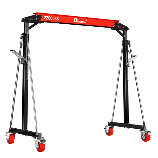 Dkenicor Adjustable Gantry Crane, Max 3000Lbs Adjustable Height 8.57 to 12.14ft, Steel I-Beam Construction Portable Shop Hoist for Factories, Warehouses, Auto Repair, Construction Site, Red