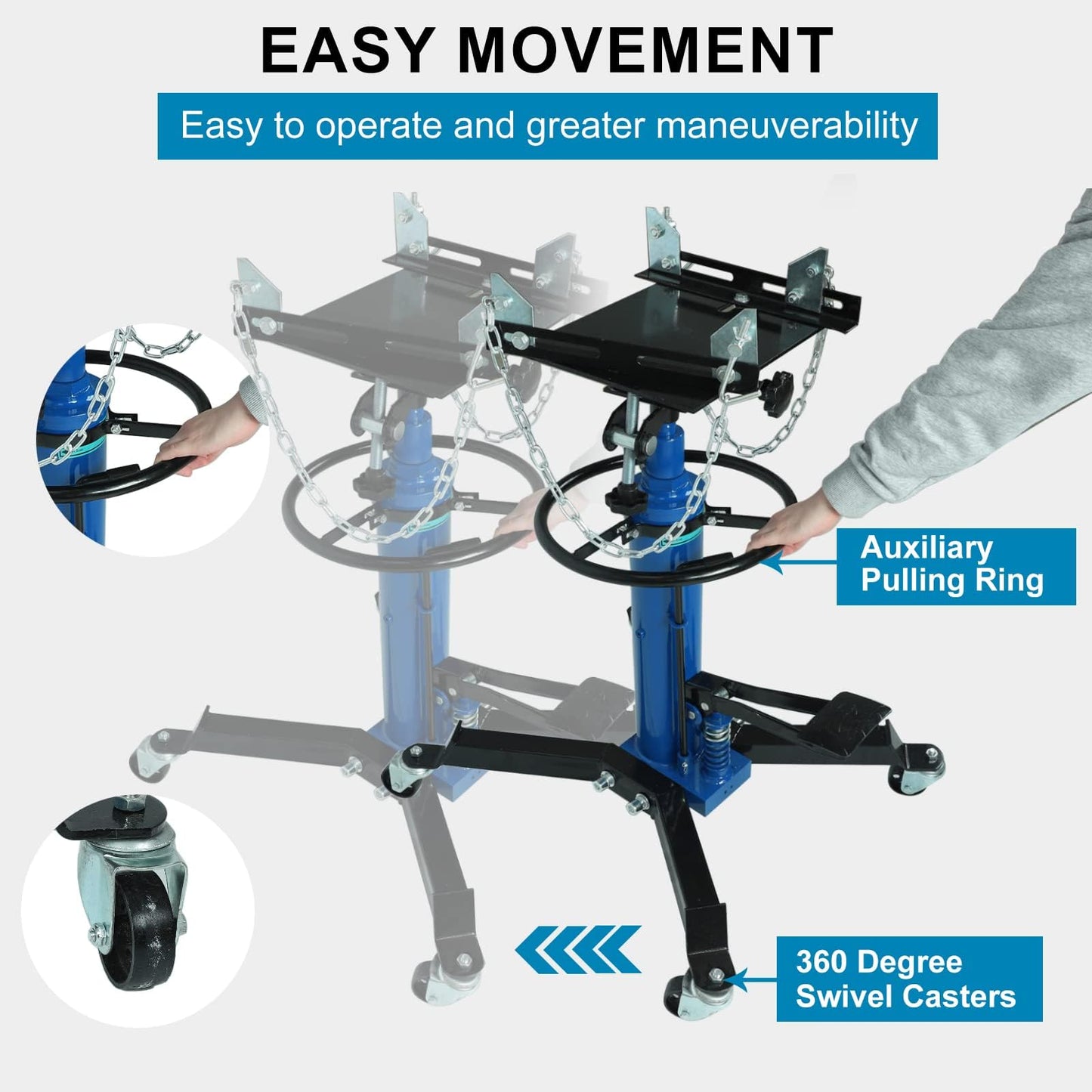 BLACKHORSE-RACING Transmission Jack, 1660lbs / 0.75 Ton 2 Stage Hydraulic Telescopic Jack with Foot Pedal, 35" - 72" Adjustable Height Lift Hoist Heavy Duty