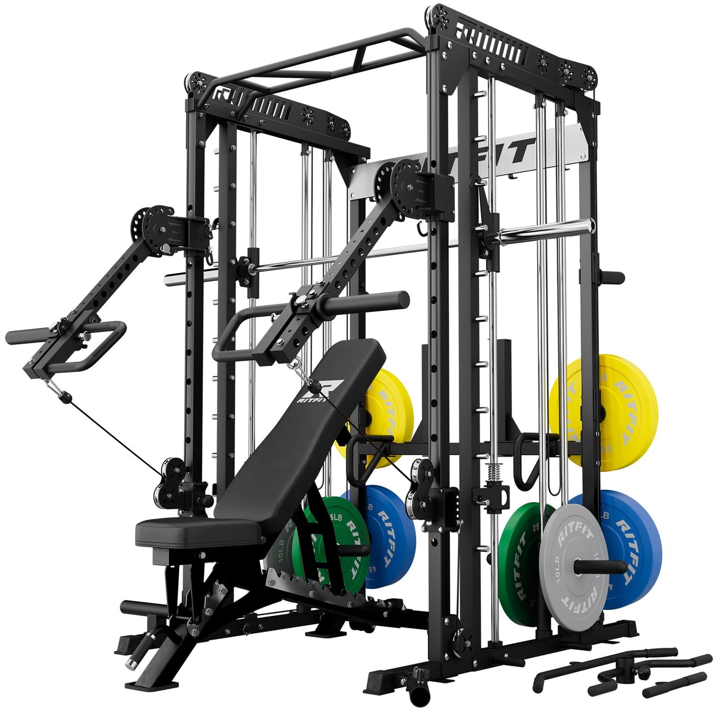 RitFit M1 Pro Smith Machine with LAM1 Adjustable Lever Arm Attachment, All-in-One Power Cage, Power Rack with LAT Pulldown & Cable Crossover System for Home Gym(Black,CP230)