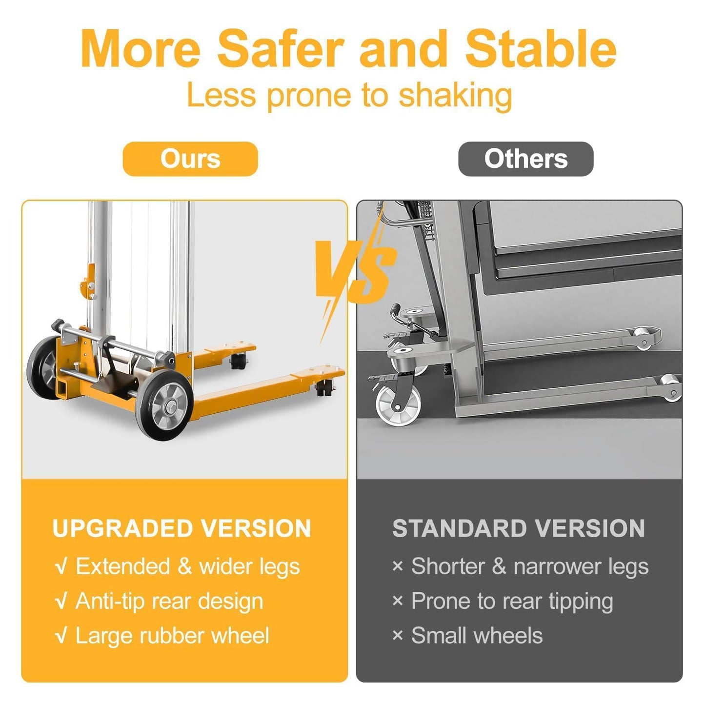 ELOMBR 122" Material Lift Winch Stacker, 400 lbs Capacity Manual Material Lifts, Fixed Straddle Material Lifter, Hand Winch Lift Trucks for Warehouse, Factory, Lightweight, 34.60"L x 24.80"W, Yellow