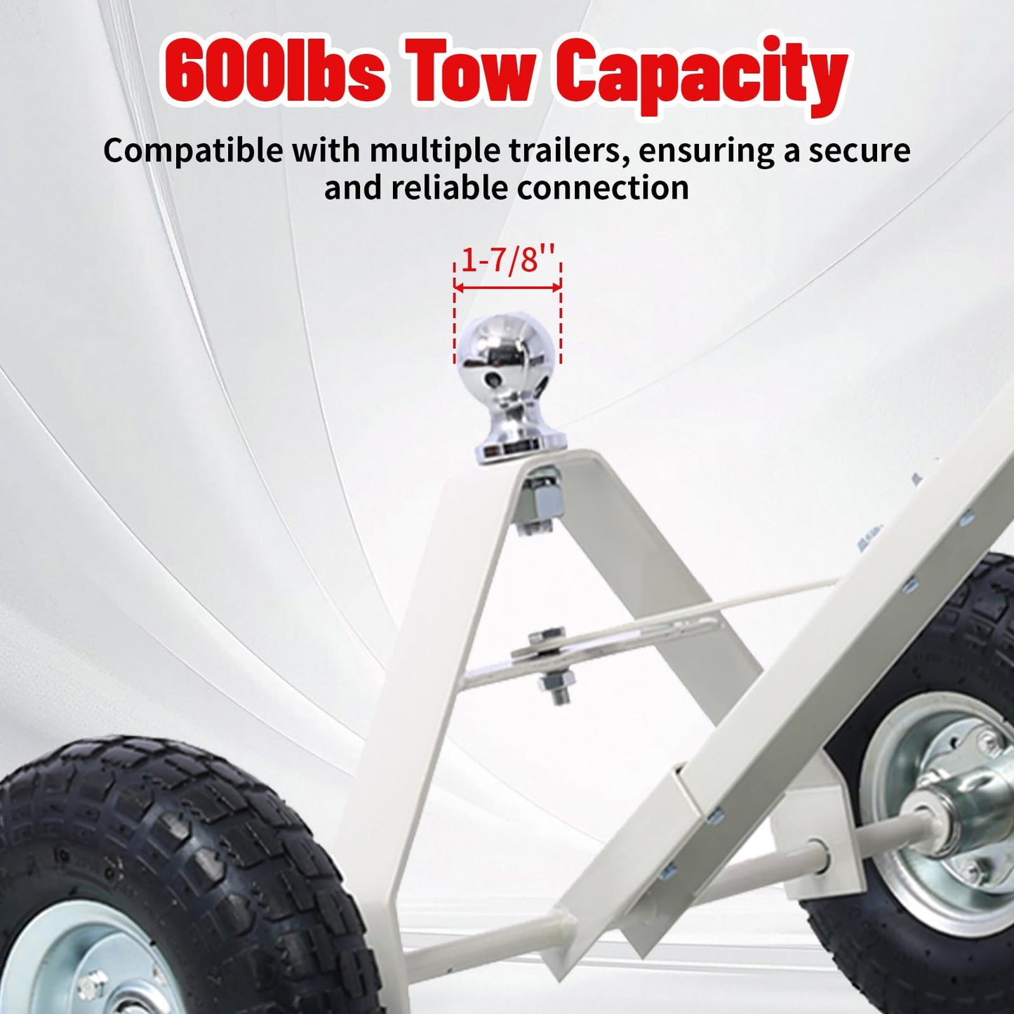 600 LB Load Capacity Trailer Dolly, Heavy Duty 2-Wheel Hand Trailer Mover with 1-7/8" Hitch Ball, Dual 10” Pneumatic Tires for RV, Boat & Utility Trailers, Gray
