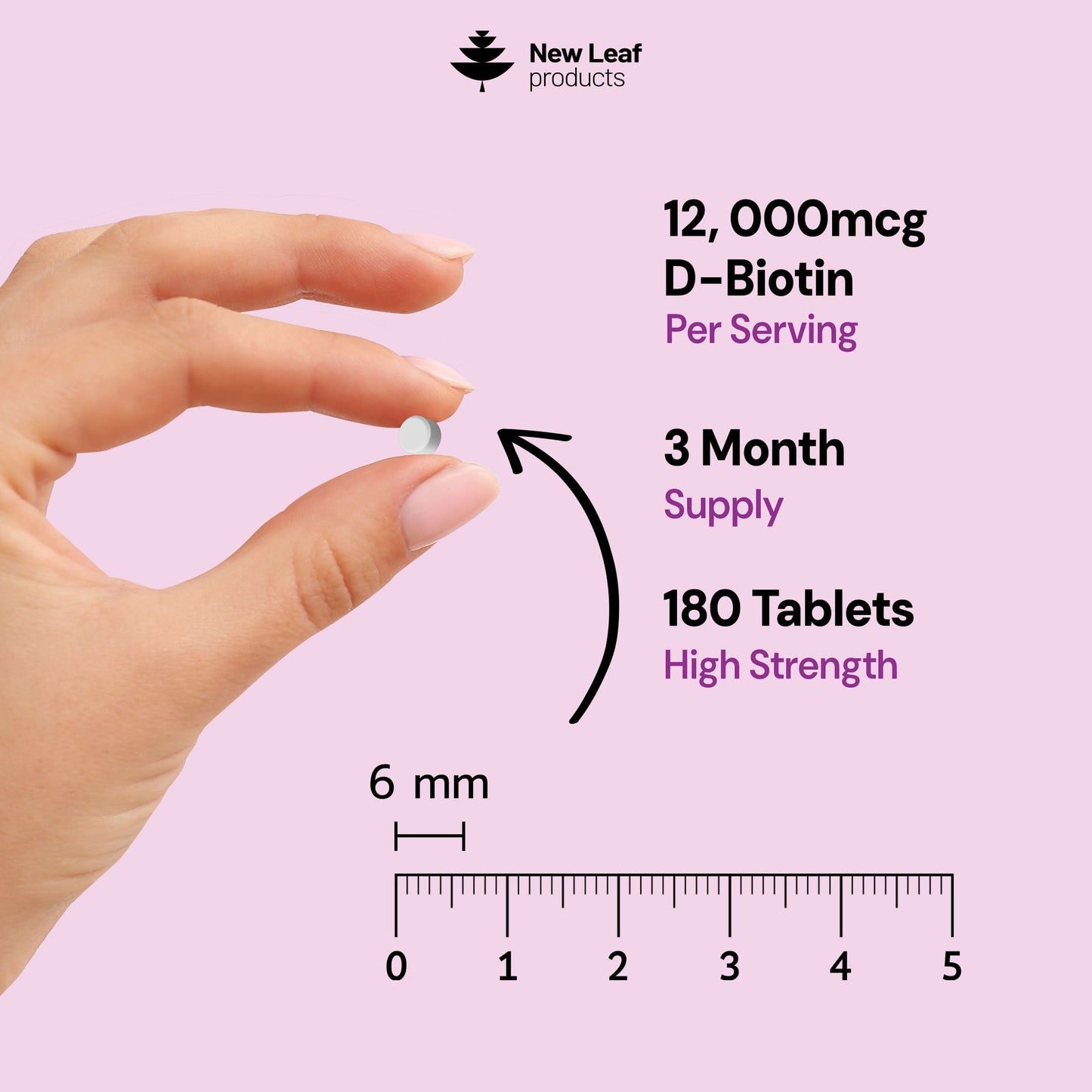 Biotin Hair Skin and Nails Vitamins 12000mcg High Strength - Promotes Healthy Hair Skin & Nails - Biotin Vitamins for Women & Men Vegan, 3 Month Supply, 180 Tablets - Made in The UK by New Leaf