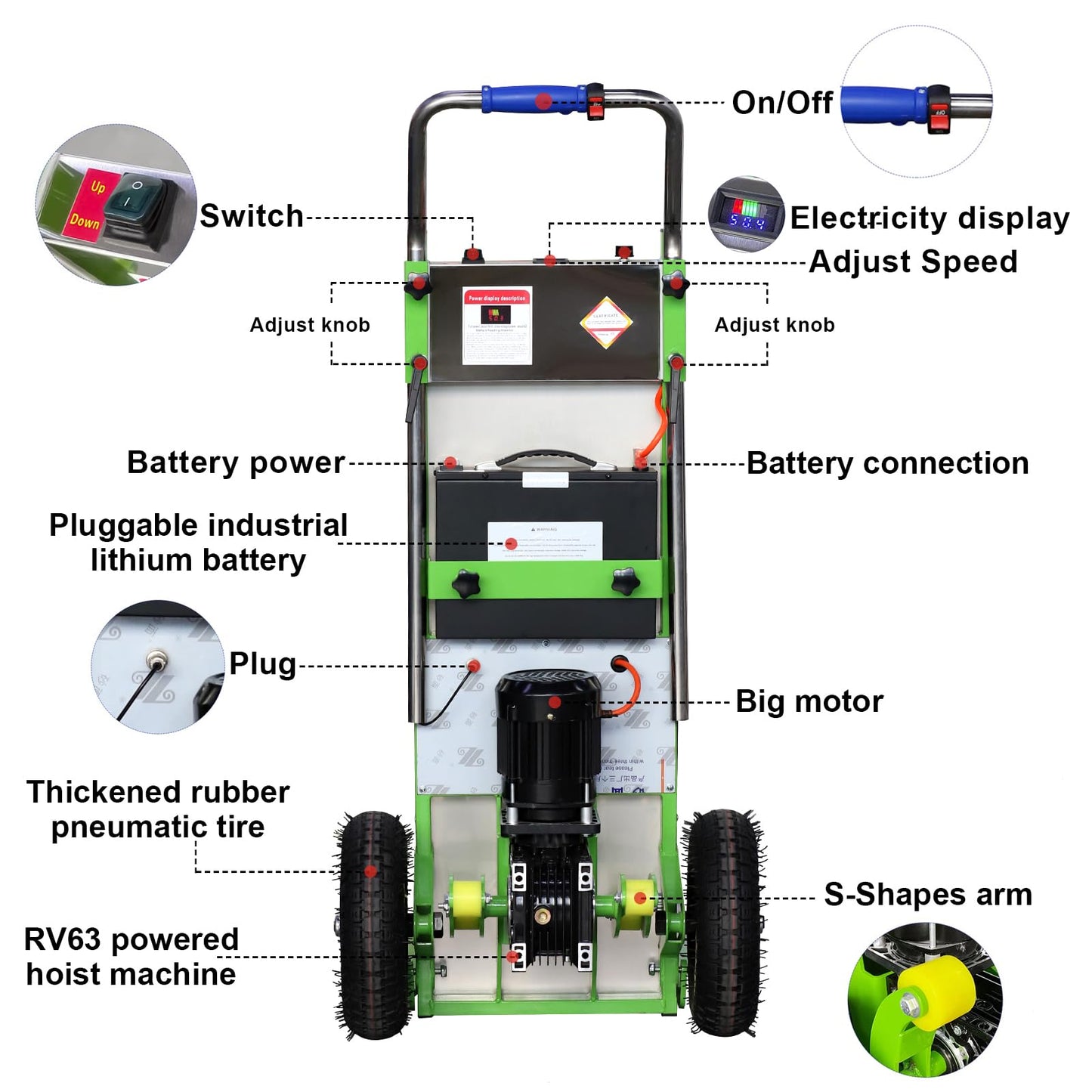 ROOMEDAL 880lb Electric Stair Climbing Hand Trucks Dolly Cart for Moving, Heavy Duty Stair Climber Cart 1200W Powered Stair Climbing Hand Truck, Green