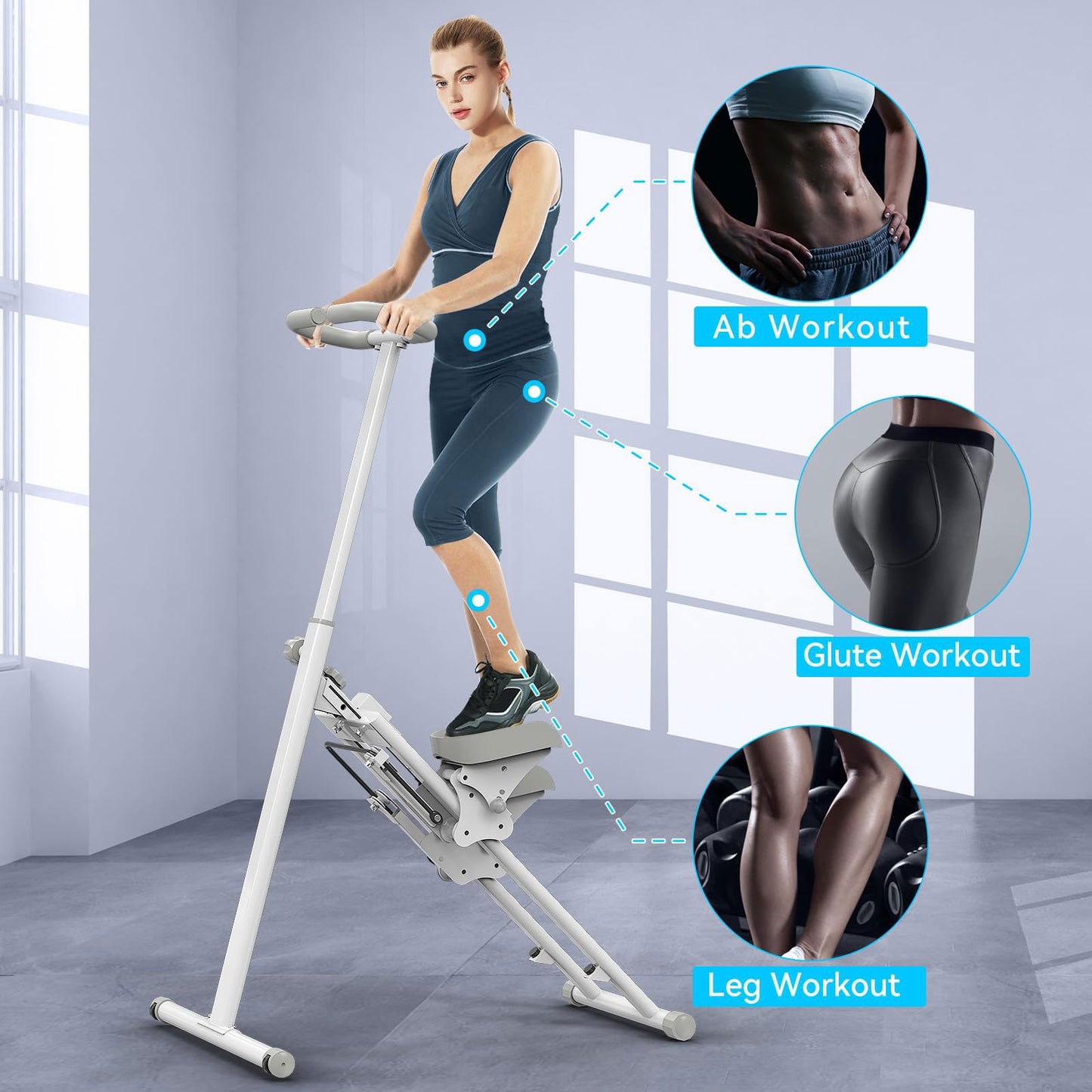 Stair Stepper Climber for Home Gym Exercise, Folding Machine for Full-Body Workout, Adjustable Handlebar, 300LBS Weight Capacity, Extended Step Range